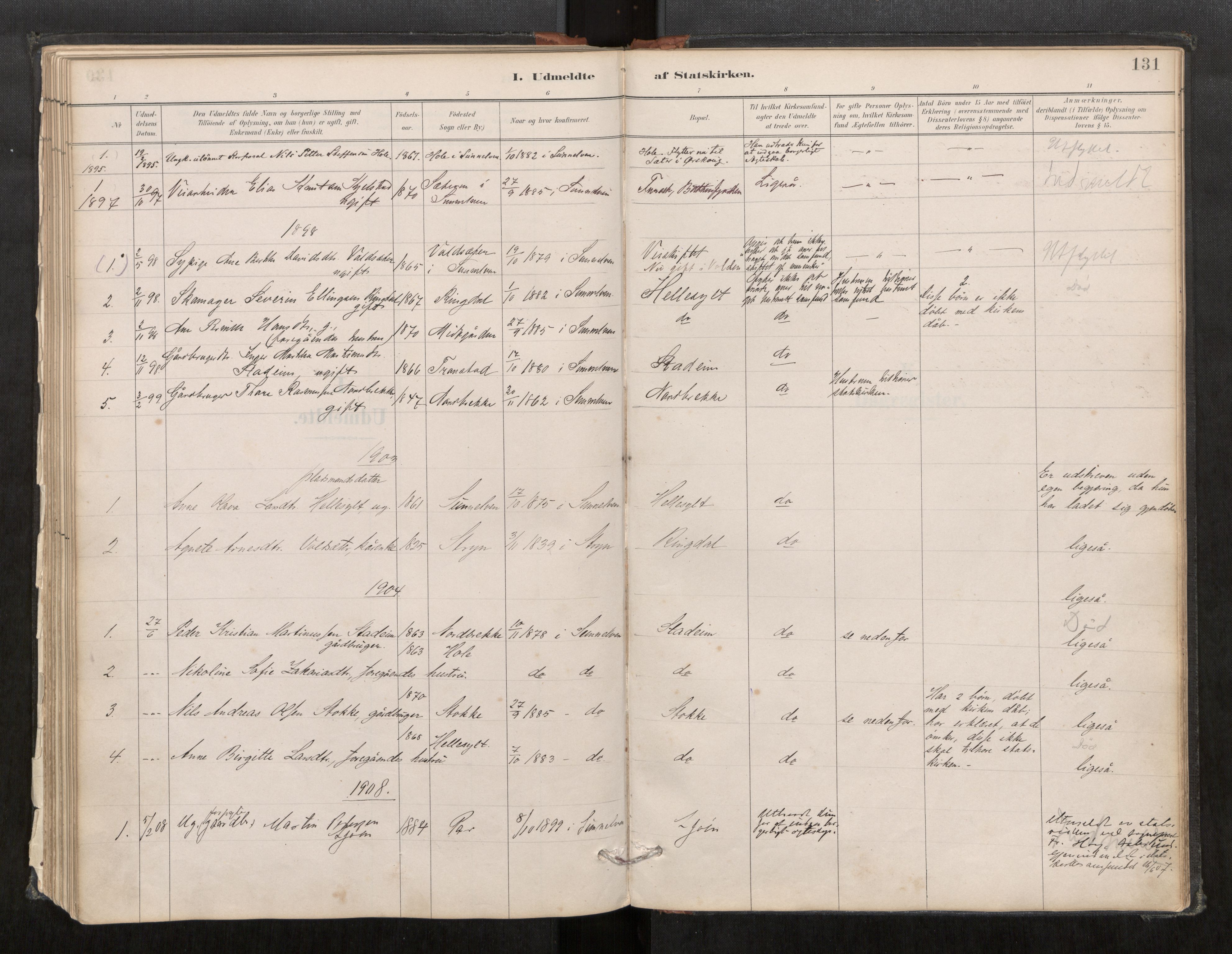 Sunnylven sokneprestkontor, AV/SAT-A-1007/H/Ha/Haa/L0003: Parish register (official) no. 517A10, 1887-1915, p. 131