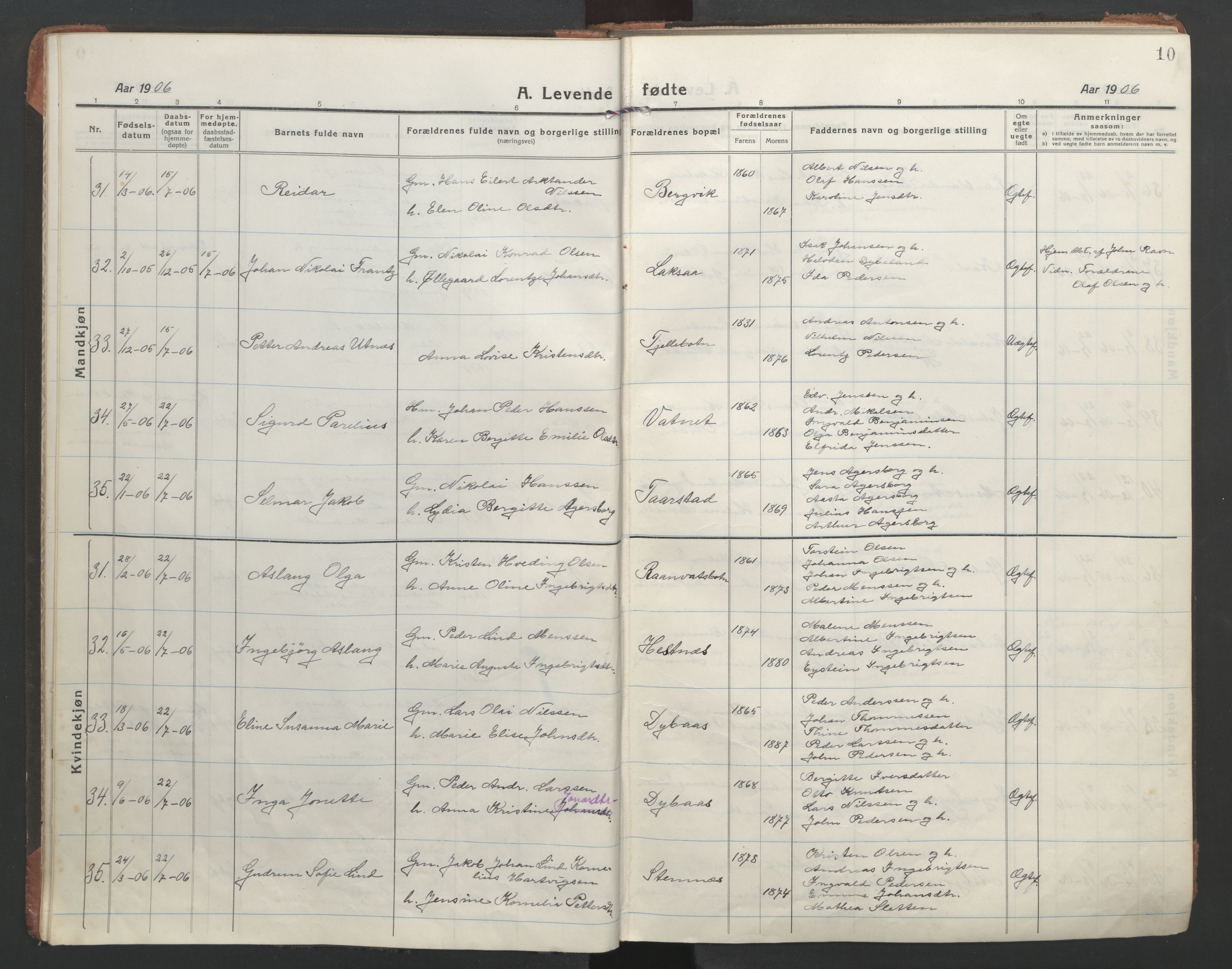 Ministerialprotokoller, klokkerbøker og fødselsregistre - Nordland, AV/SAT-A-1459/863/L0900: Parish register (official) no. 863A12, 1906-1915, p. 10