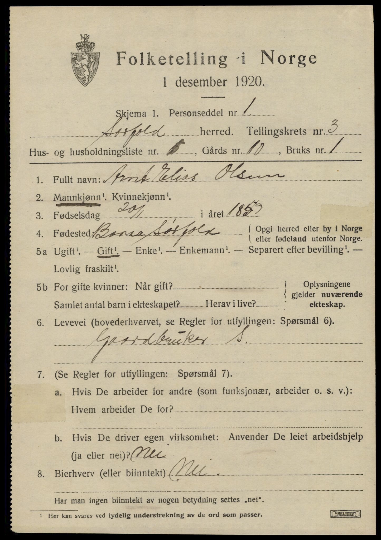 SAT, 1920 census for Sørfold, 1920, p. 1909