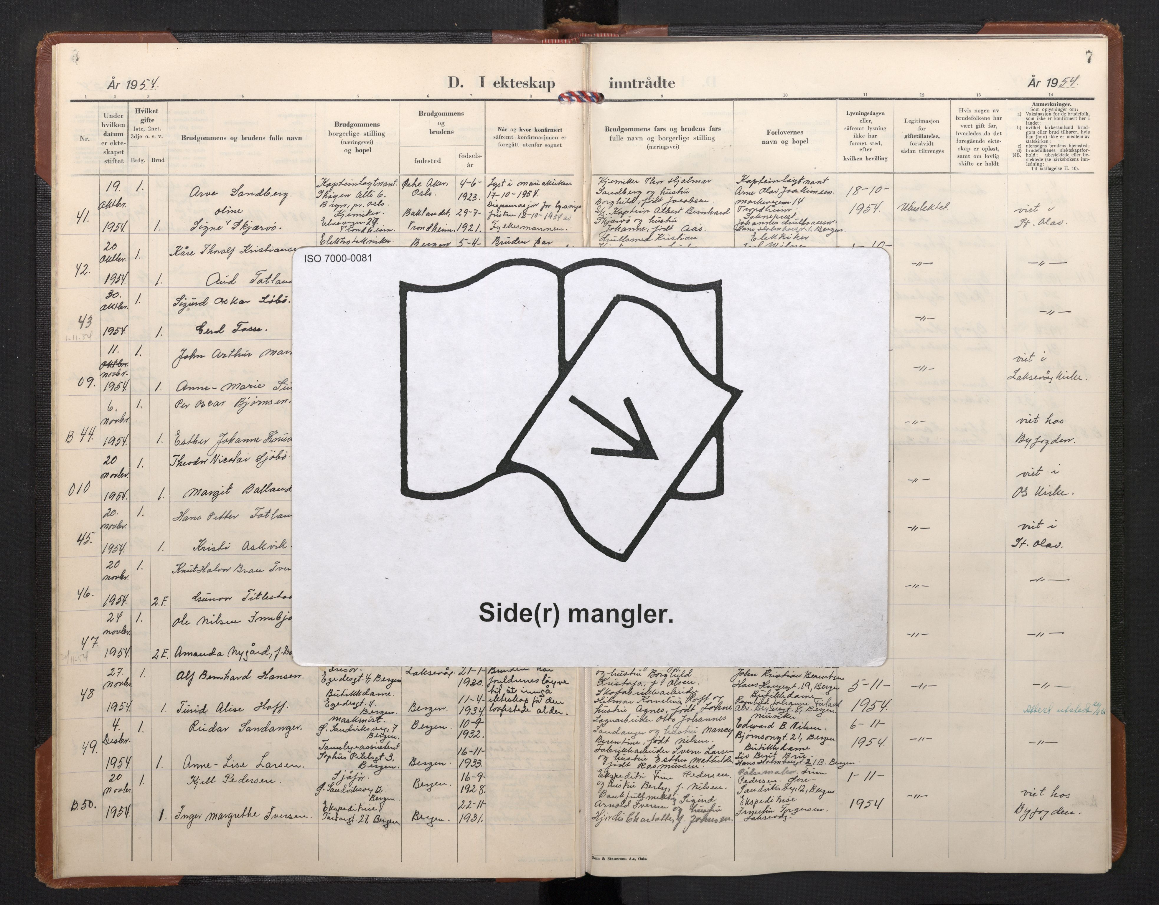 St. Olavs Sokneprestembete, SAB/A-78101/H/Hab: Parish register (copy) no. C 2, 1954-1980, p. 6b-7a