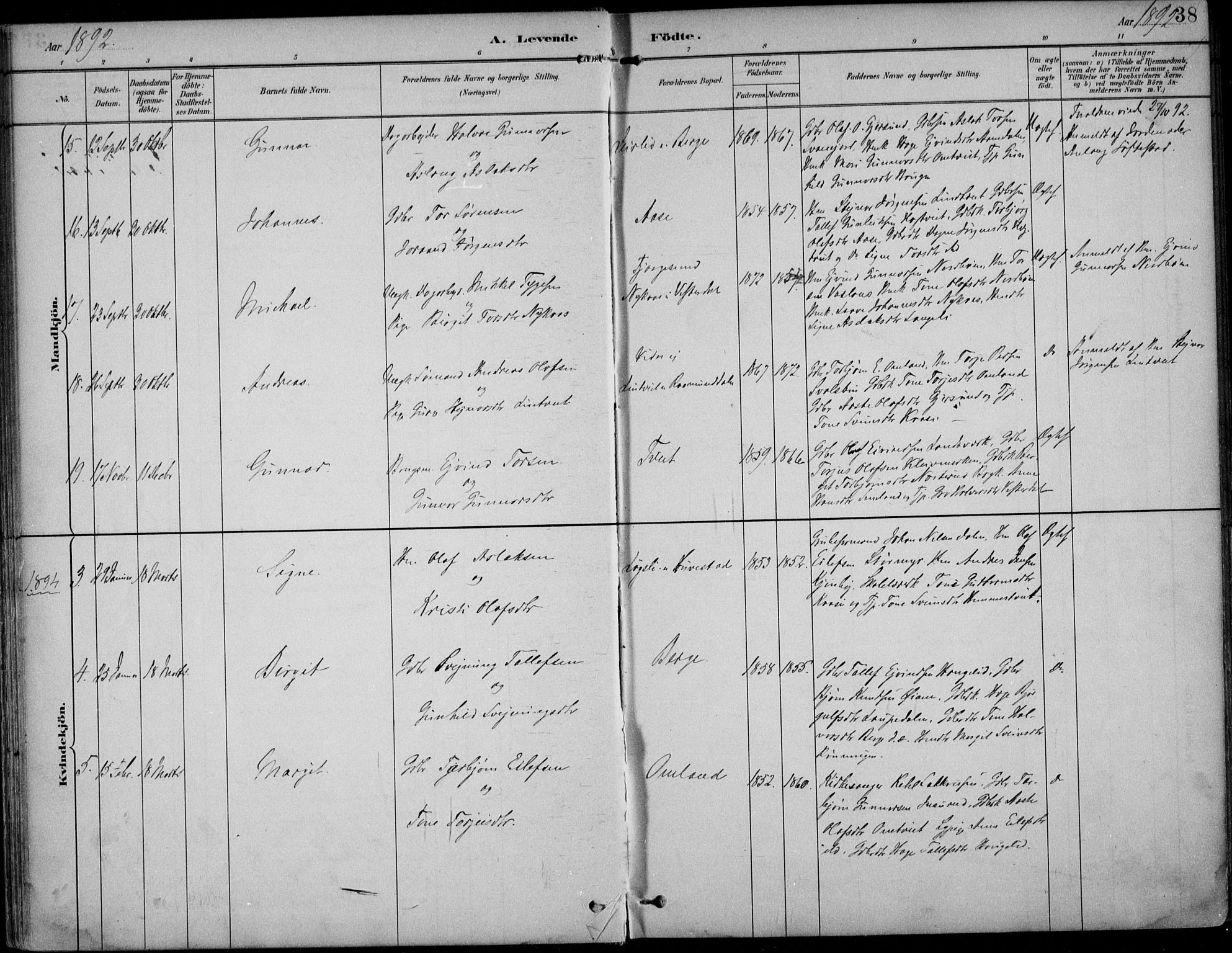 Kviteseid kirkebøker, AV/SAKO-A-276/F/Fb/L0002: Parish register (official) no. II 2, 1882-1916, p. 38