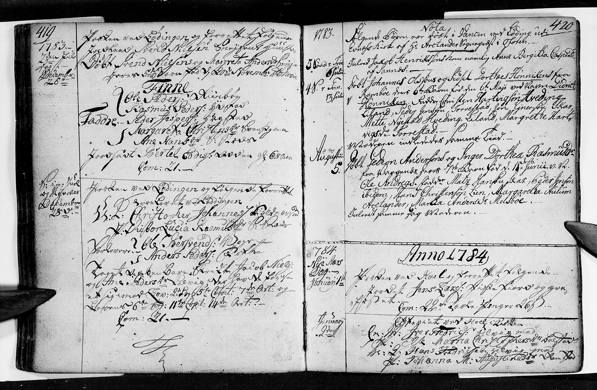 Ministerialprotokoller, klokkerbøker og fødselsregistre - Nordland, SAT/A-1459/872/L1029: Parish register (official) no. 872A04, 1765-1787, p. 419-420