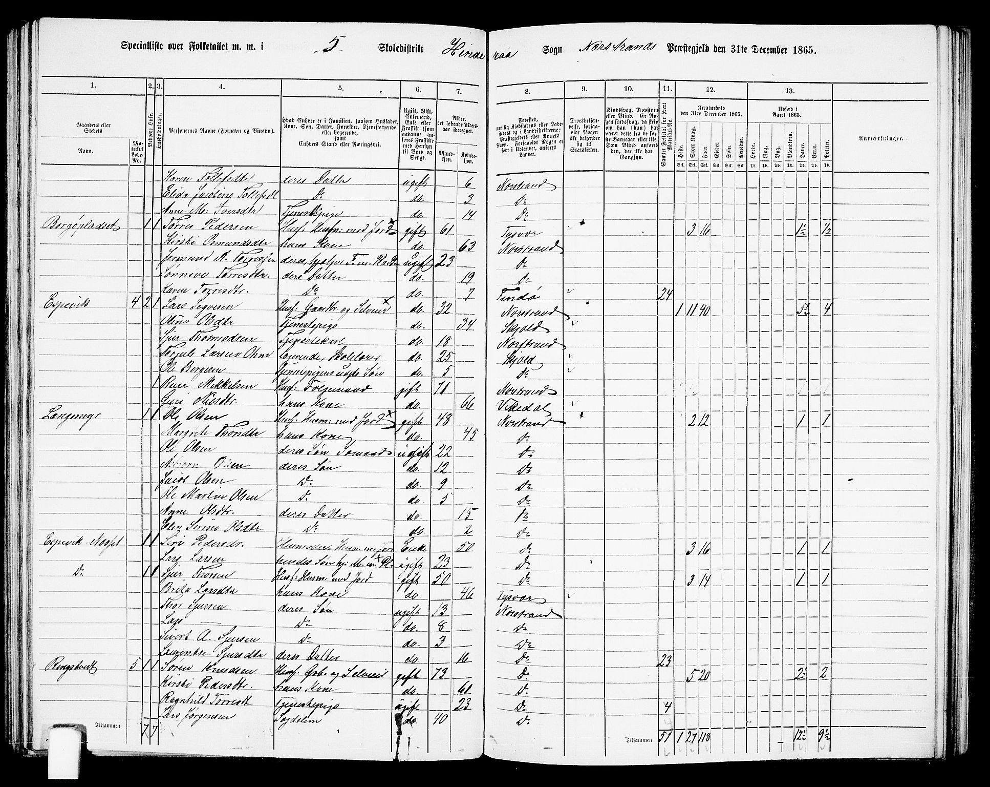 RA, 1865 census for Nedstrand, 1865, p. 68