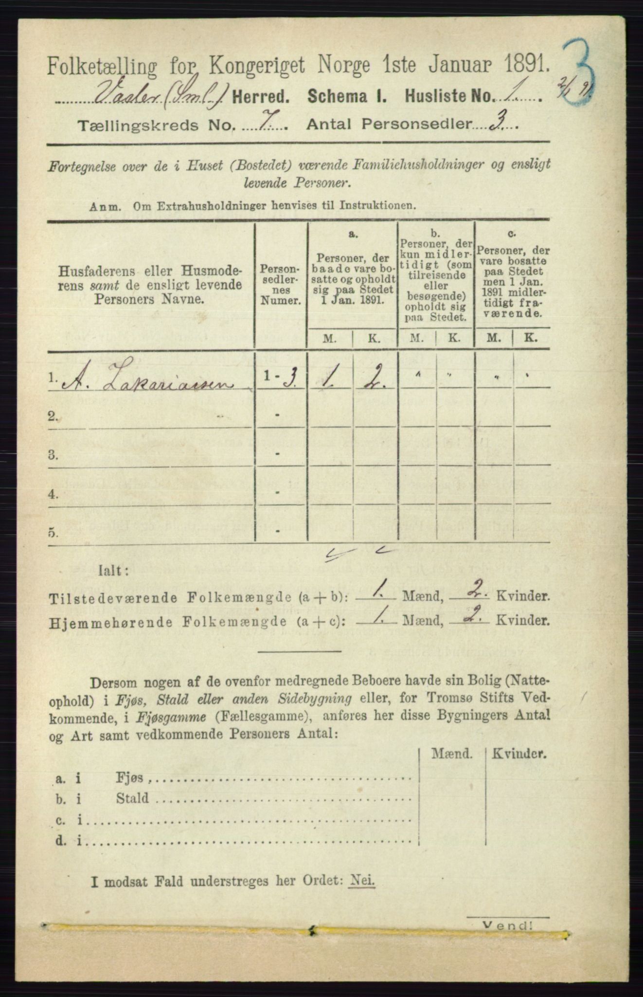 RA, 1891 census for 0137 Våler, 1891, p. 2798