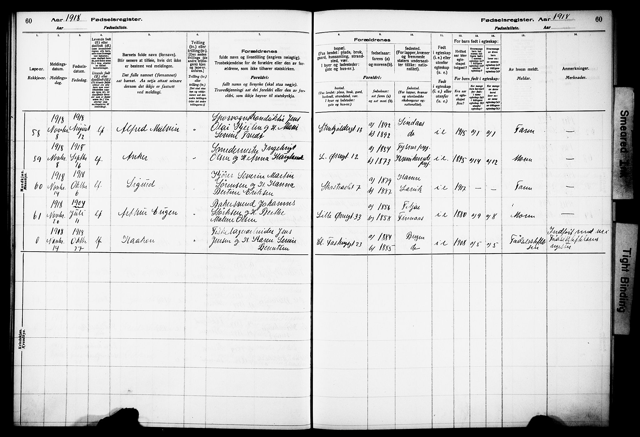 Korskirken sokneprestembete, SAB/A-76101/I/Id/L00A1: Birth register no. A 1, 1916-1929, p. 60
