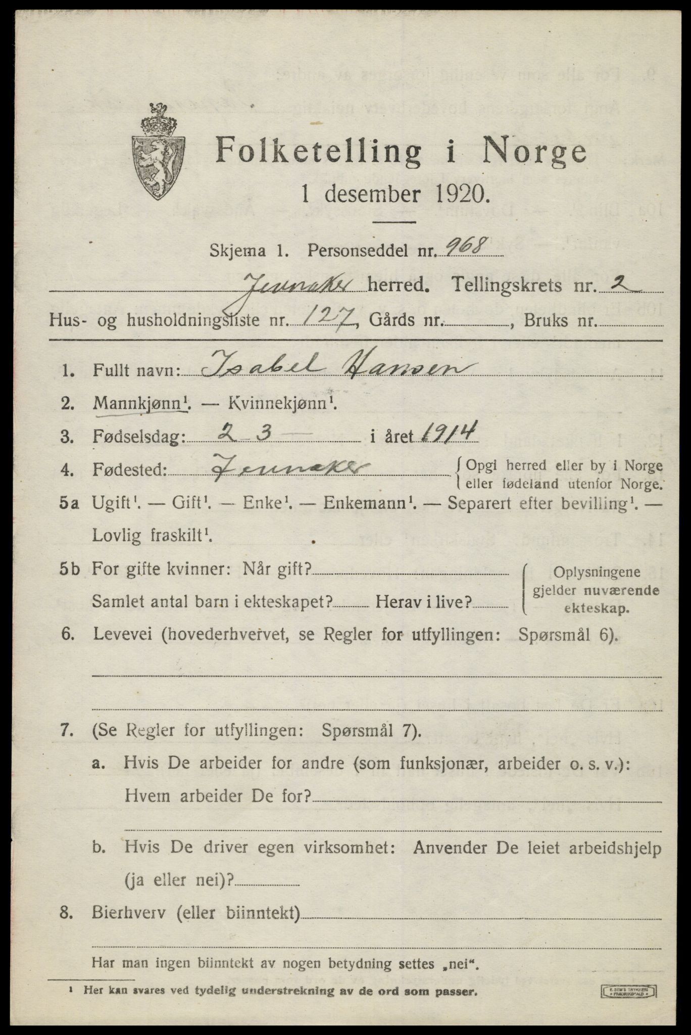 SAH, 1920 census for Jevnaker, 1920, p. 3335