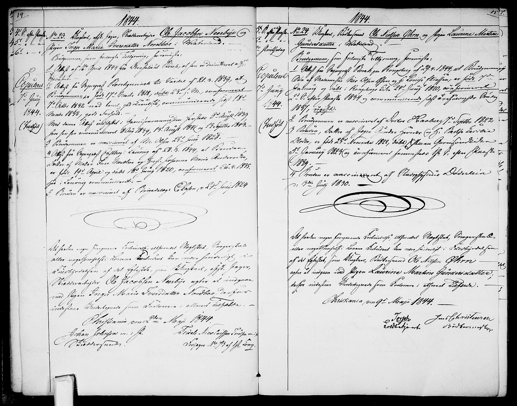 Garnisonsmenigheten Kirkebøker, AV/SAO-A-10846/H/Ha/L0005: Banns register no. I 5, 1844-1856, p. 14-15