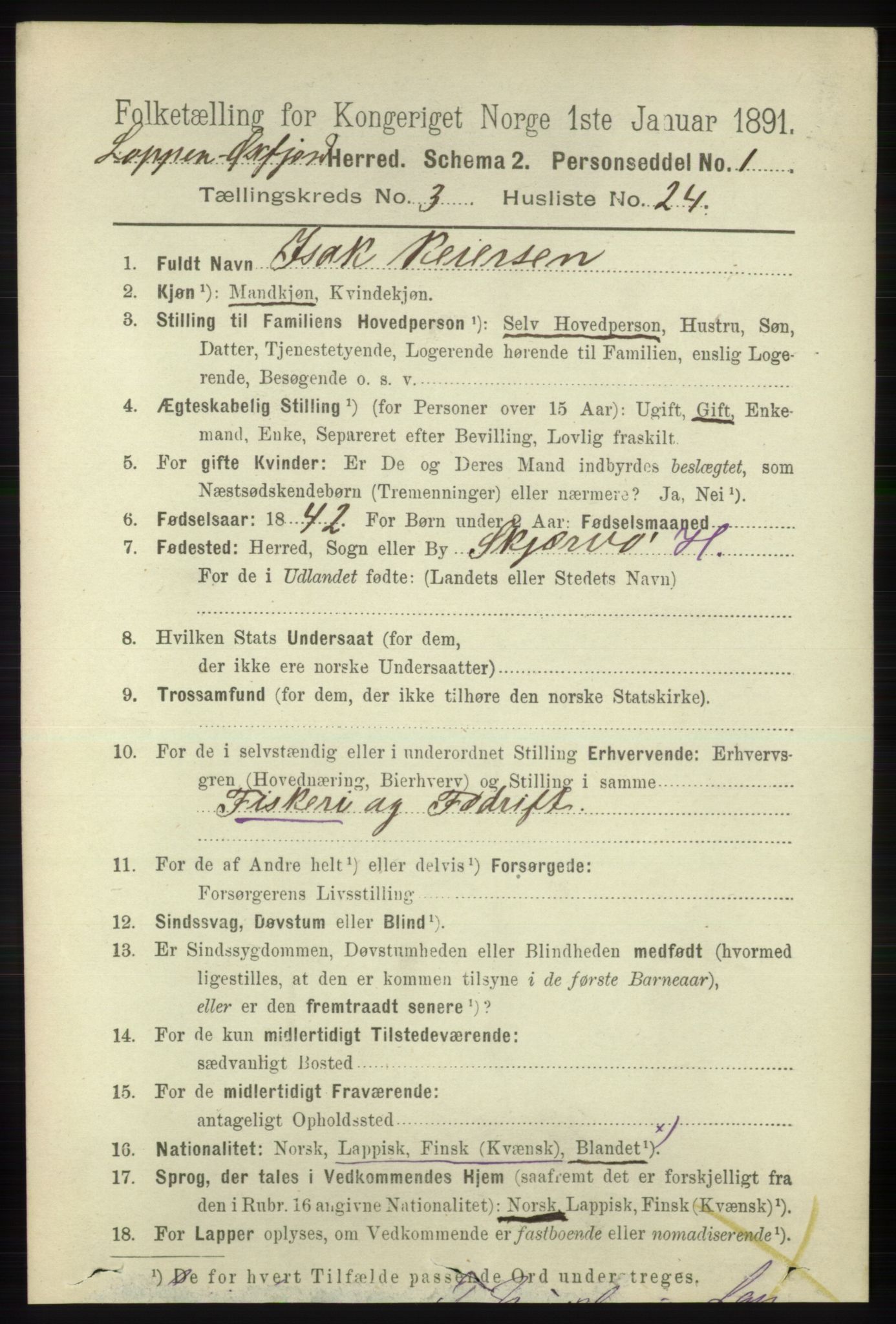 RA, 1891 census for 2014 Loppa, 1891, p. 806