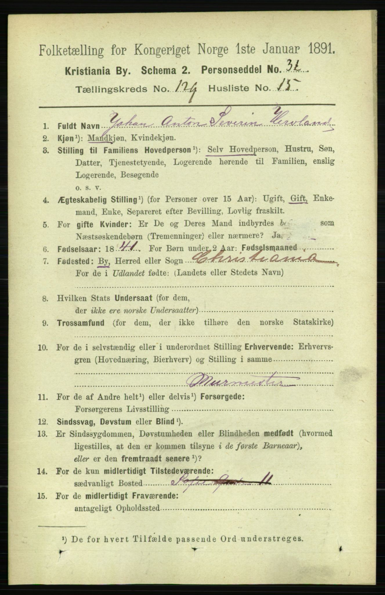 RA, 1891 census for 0301 Kristiania, 1891, p. 69616