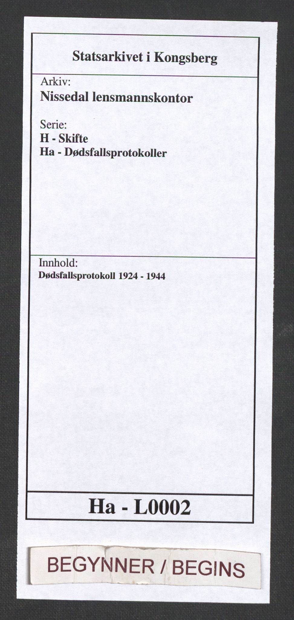 Nissedal lensmannskontor, SAKO/A-565/H/Ha/L0002: Dødsfallsprotokoll, 1924-1944