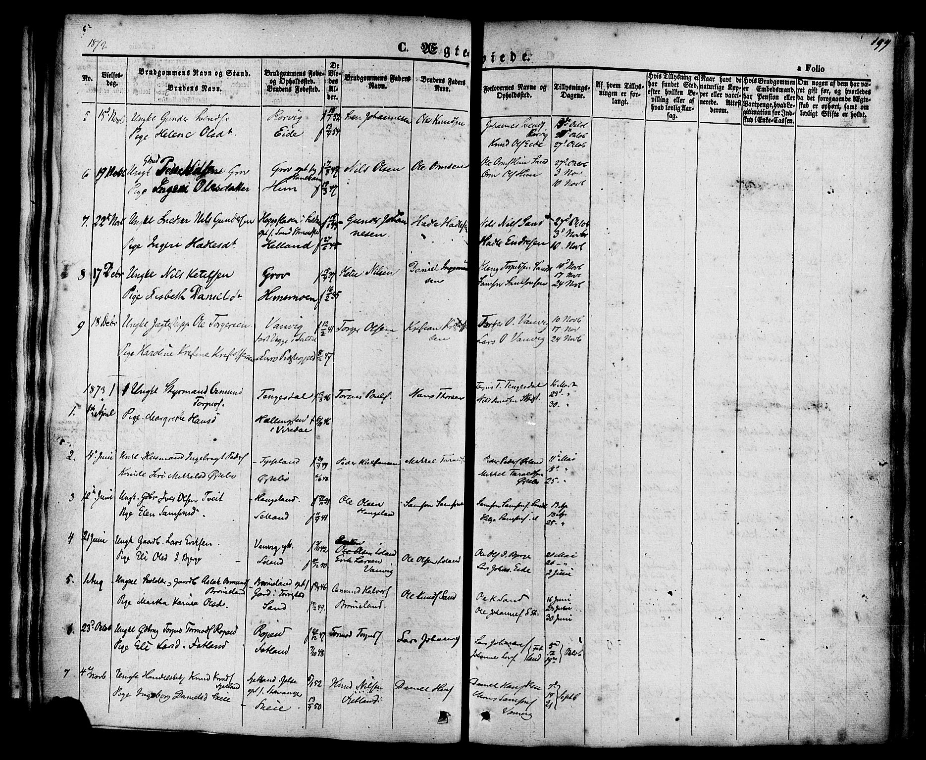 Sand sokneprestkontor, AV/SAST-A-101848/01/III/L0003: Parish register (official) no. A 3, 1854-1879, p. 199