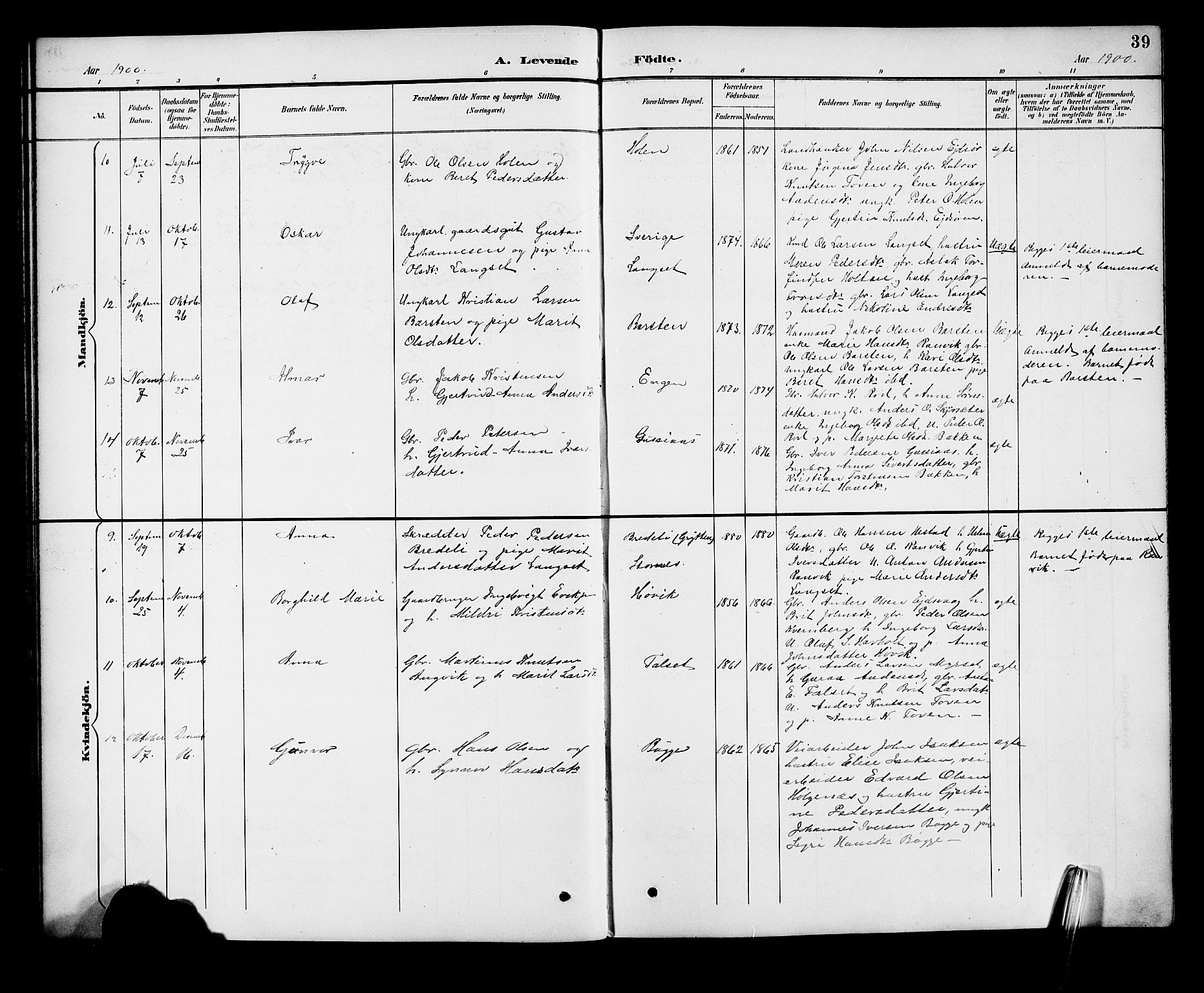 Ministerialprotokoller, klokkerbøker og fødselsregistre - Møre og Romsdal, AV/SAT-A-1454/551/L0632: Parish register (copy) no. 551C04, 1894-1920, p. 39