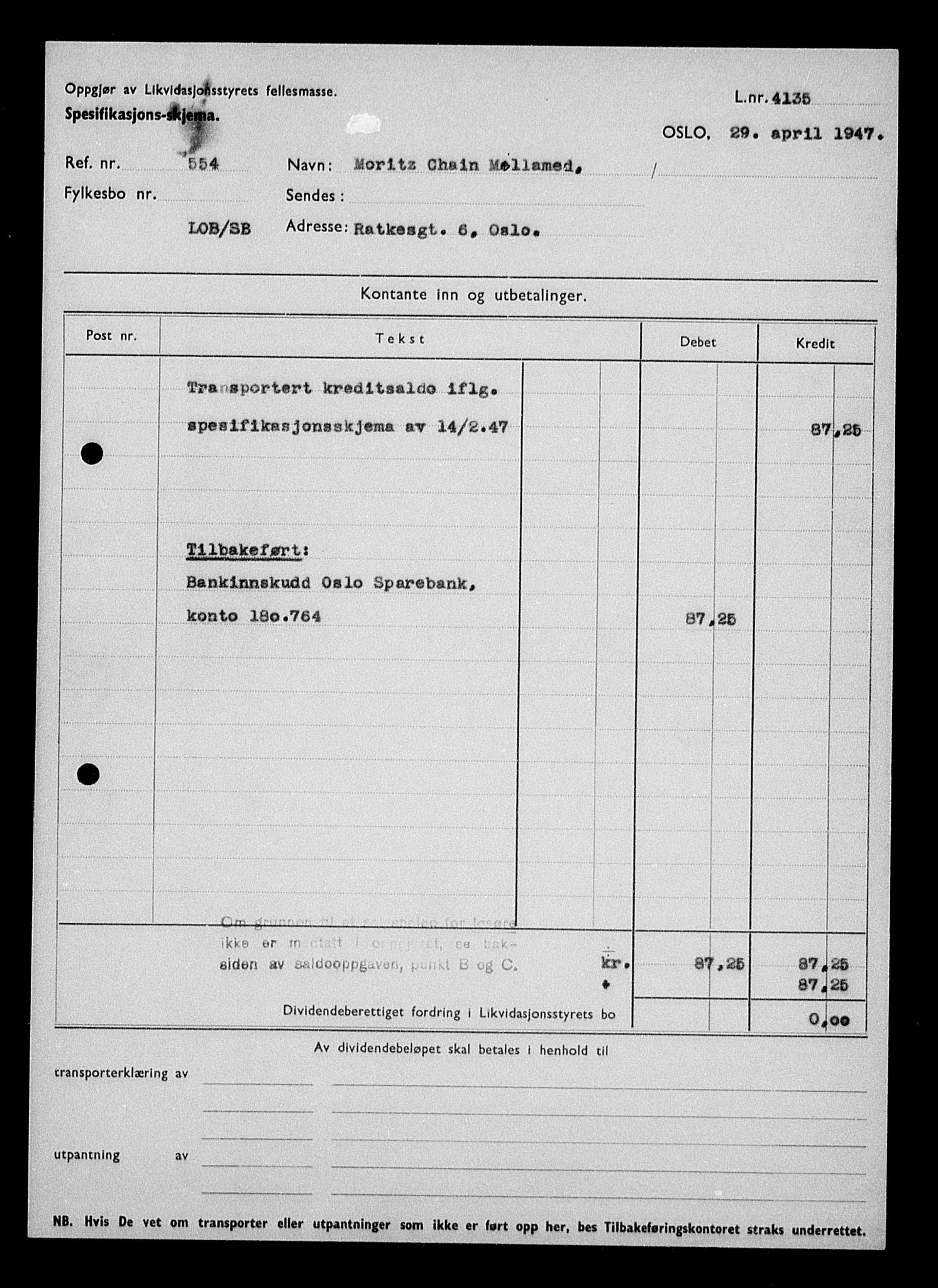 Justisdepartementet, Tilbakeføringskontoret for inndratte formuer, AV/RA-S-1564/H/Hc/Hcc/L0965: --, 1945-1947, p. 3