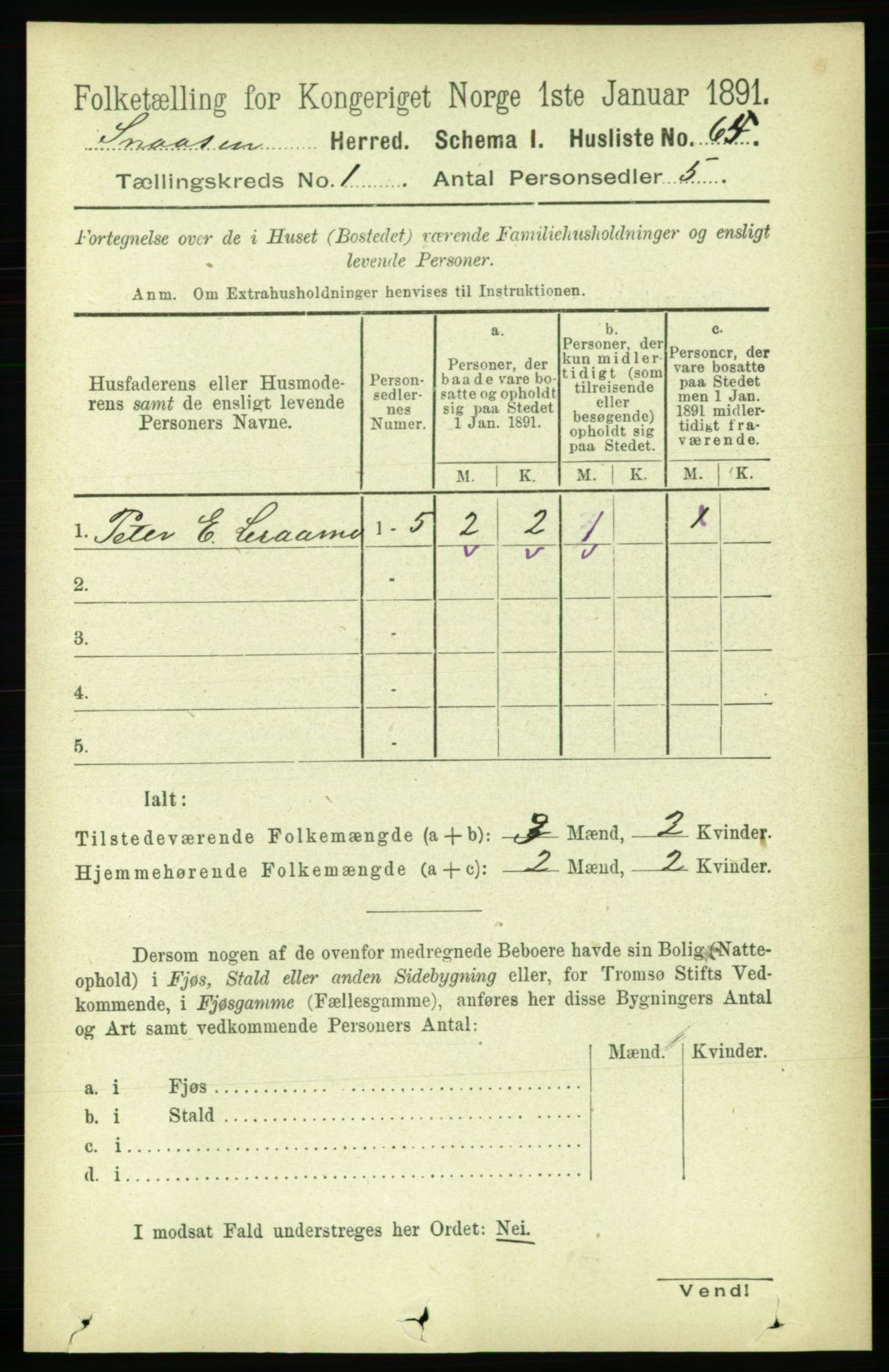 RA, 1891 census for 1736 Snåsa, 1891, p. 89