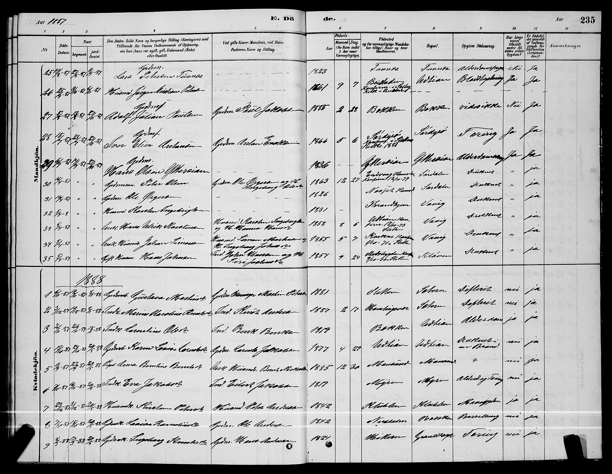 Ministerialprotokoller, klokkerbøker og fødselsregistre - Sør-Trøndelag, AV/SAT-A-1456/640/L0585: Parish register (copy) no. 640C03, 1878-1891, p. 235