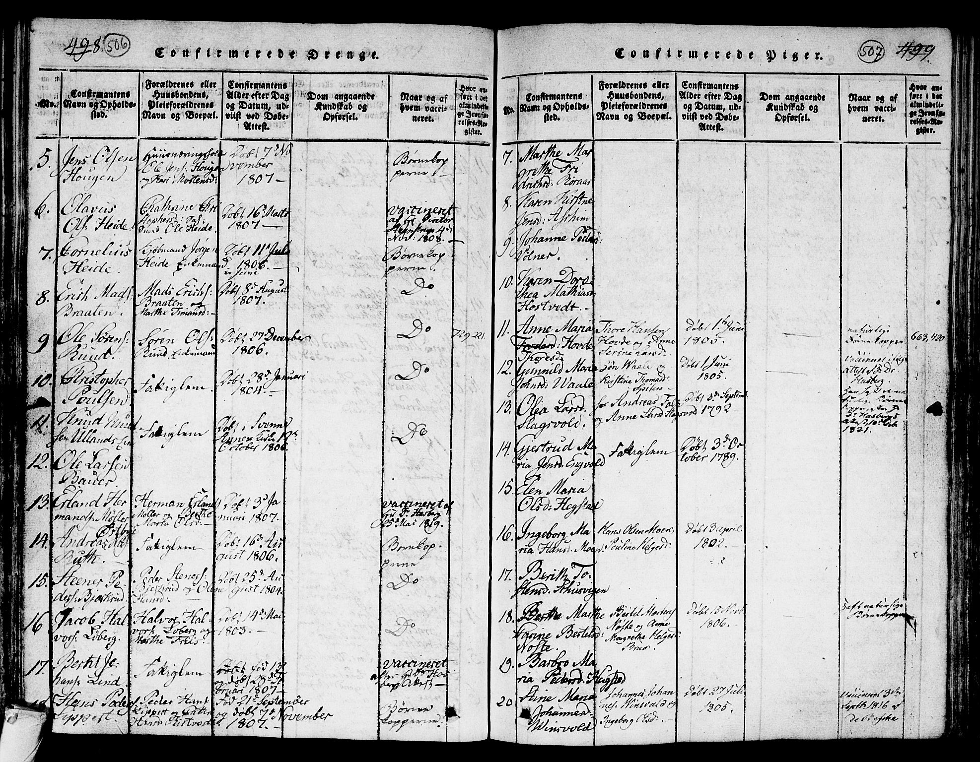 Kongsberg kirkebøker, AV/SAKO-A-22/G/Ga/L0001: Parish register (copy) no. 1, 1816-1839, p. 506-507
