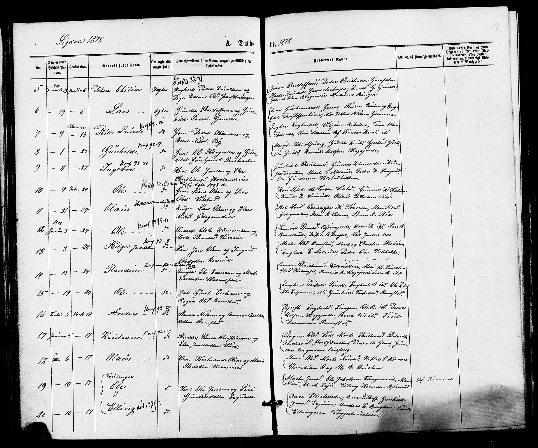 Sigdal kirkebøker, AV/SAKO-A-245/F/Fa/L0010: Parish register (official) no. I 10 /1, 1872-1878, p. 42