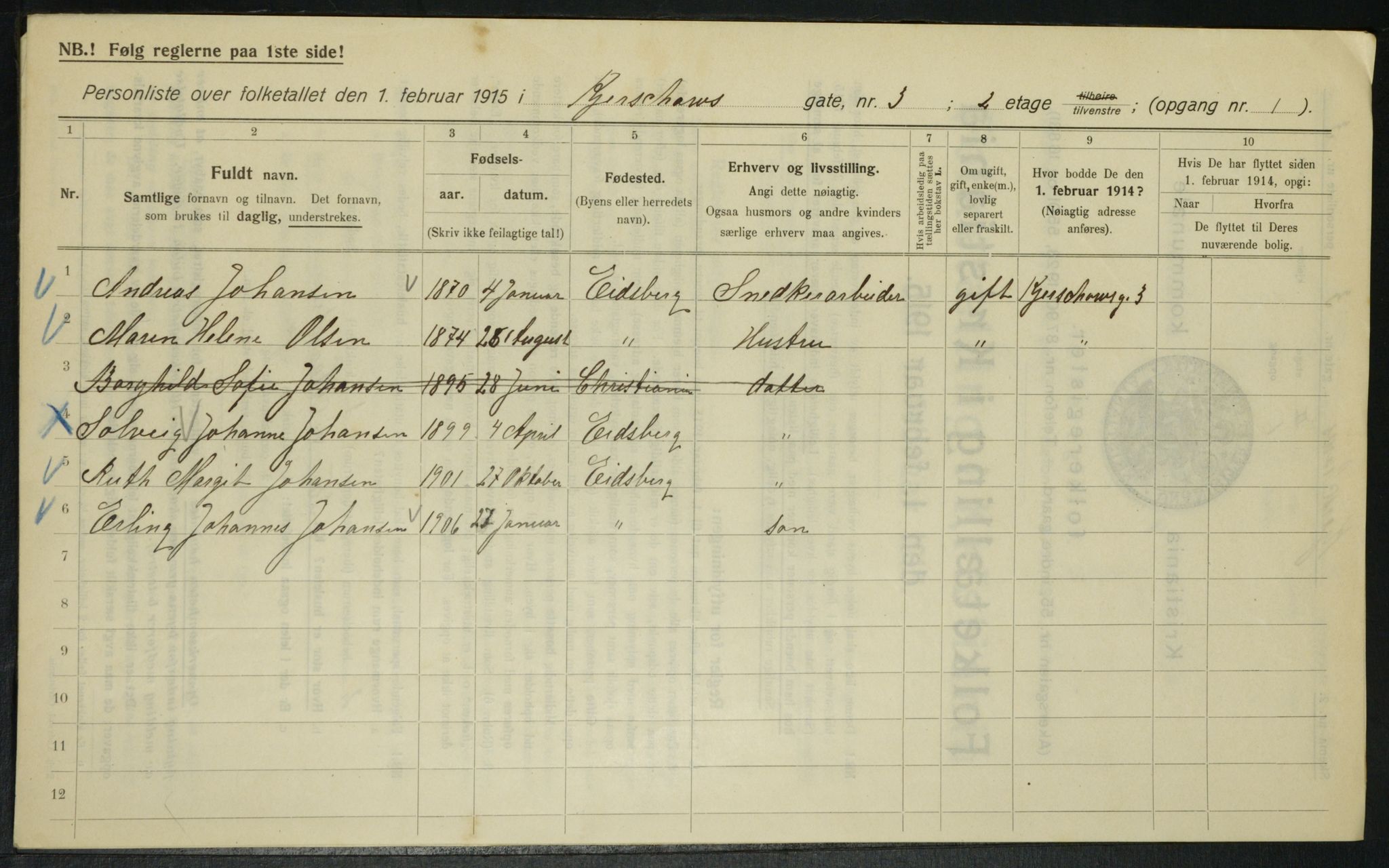 OBA, Municipal Census 1915 for Kristiania, 1915, p. 48958