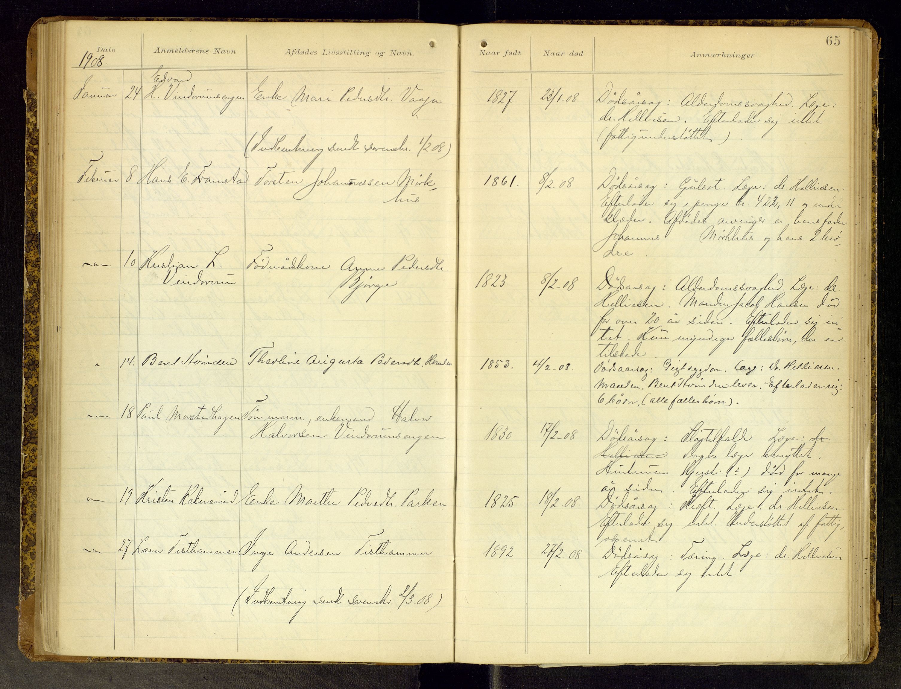 Gran lensmannskontor, AV/SAH-LOG-010/H/Ha/L0002: Dødsfallsprotokoll, 1899-1917, p. 65