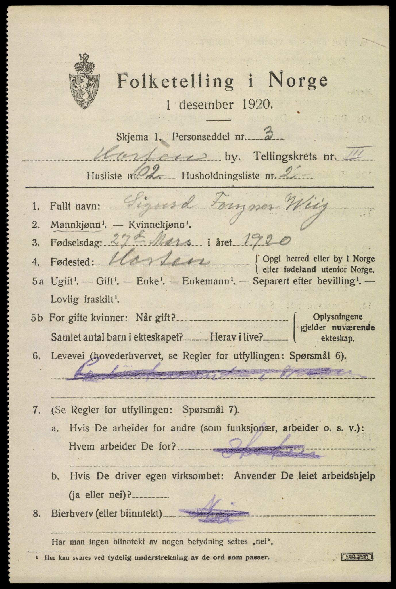 SAKO, 1920 census for Horten, 1920, p. 14889