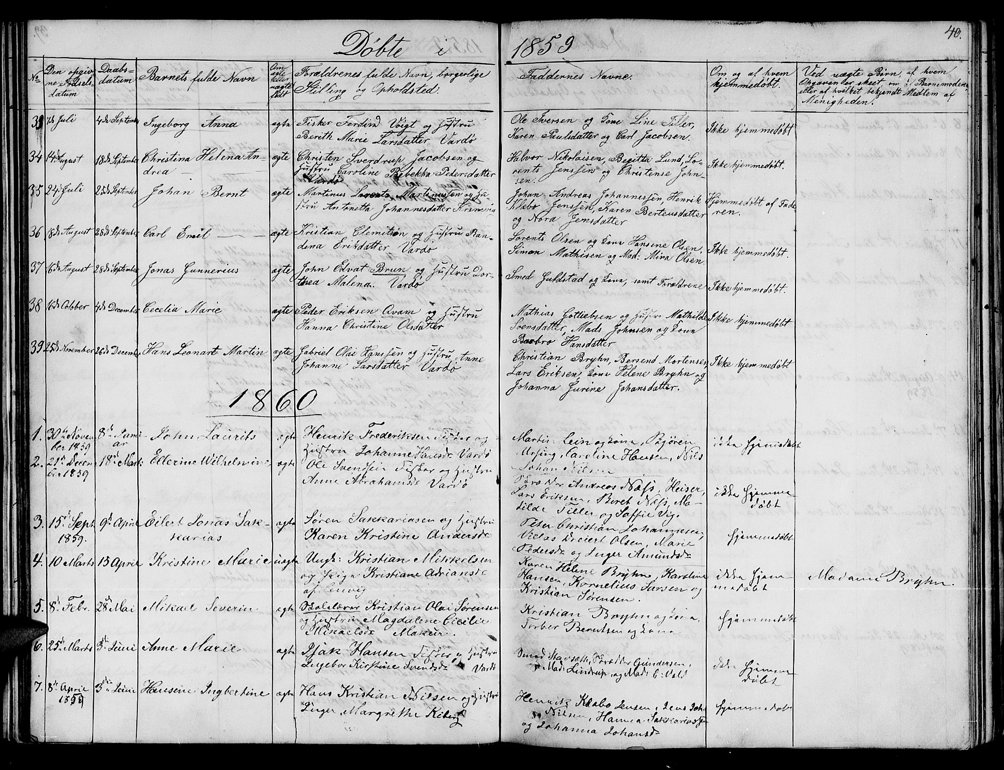 Vardø sokneprestkontor, SATØ/S-1332/H/Hb/L0001klokker: Parish register (copy) no. 1, 1844-1861, p. 40