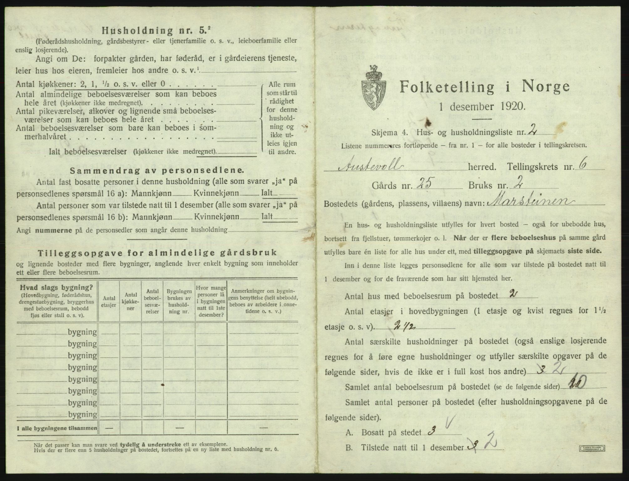 SAB, 1920 census for Austevoll, 1920, p. 374