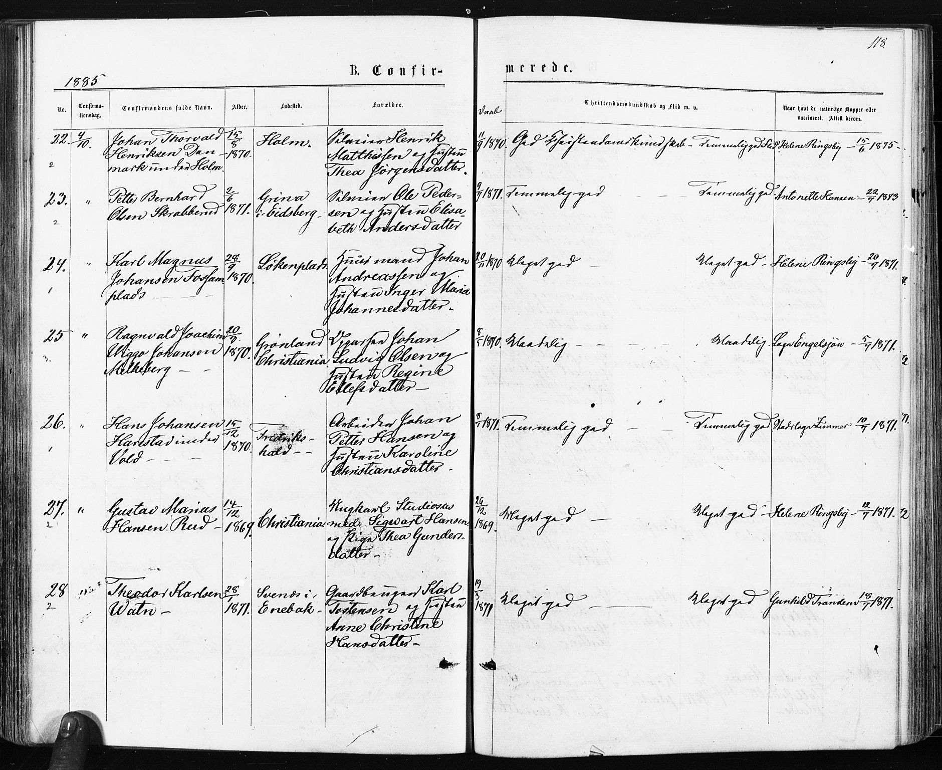 Spydeberg prestekontor Kirkebøker, AV/SAO-A-10924/F/Fa/L0007: Parish register (official) no. I 7, 1875-1885, p. 118