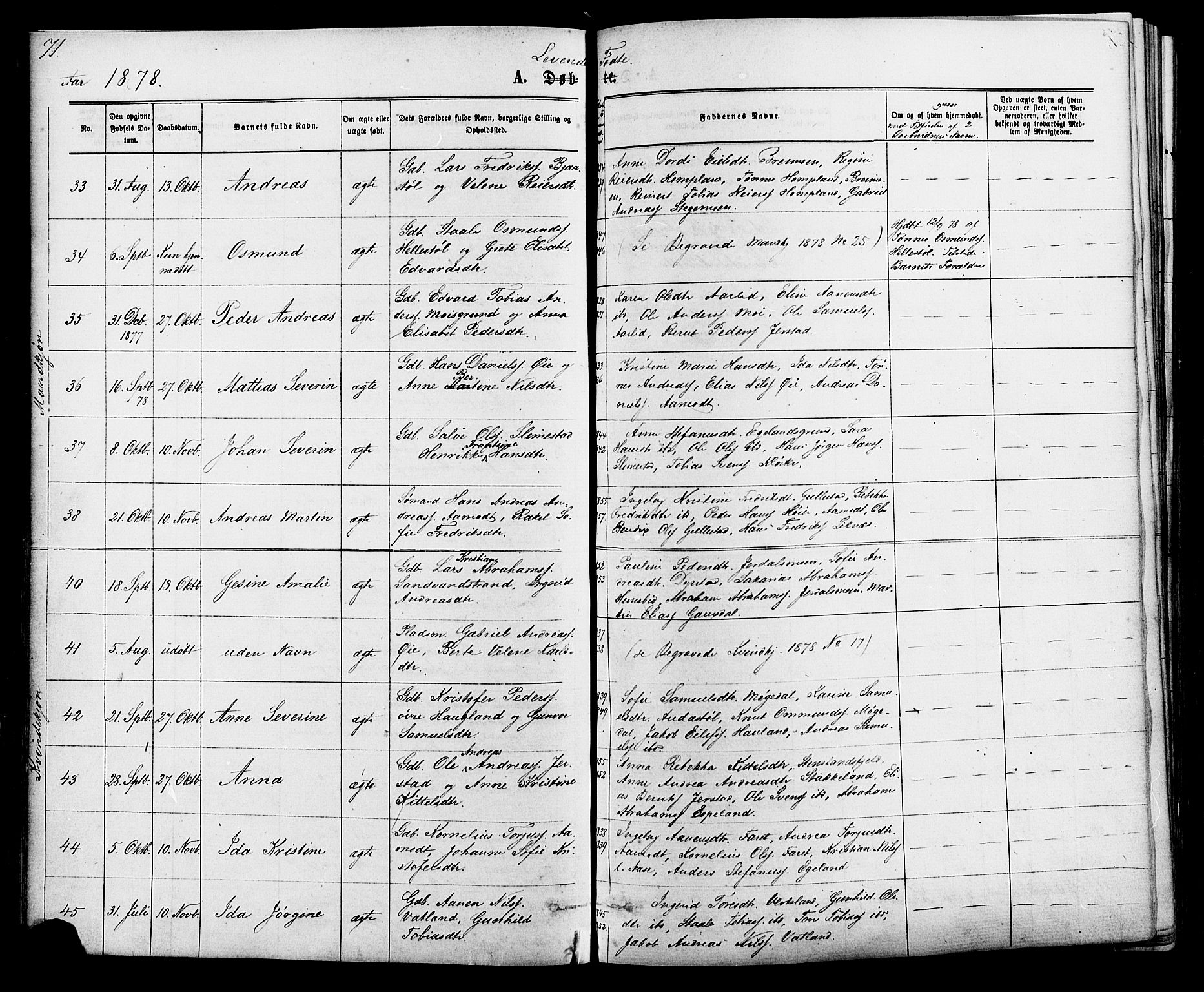 Kvinesdal sokneprestkontor, AV/SAK-1111-0026/F/Fa/Fab/L0007: Parish register (official) no. A 7, 1870-1885, p. 71