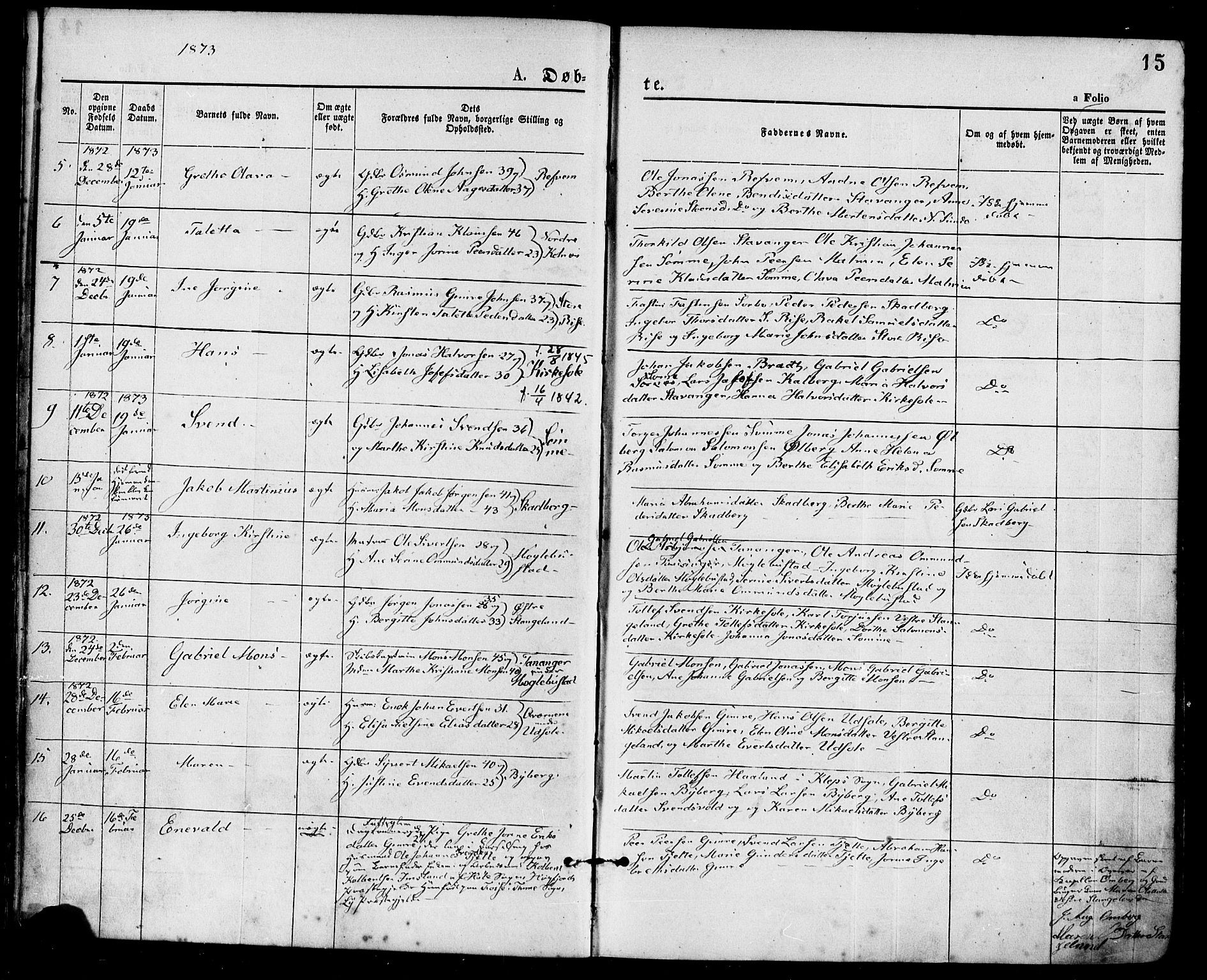 Håland sokneprestkontor, AV/SAST-A-101802/001/30BA/L0009: Parish register (official) no. A 8, 1871-1882, p. 15