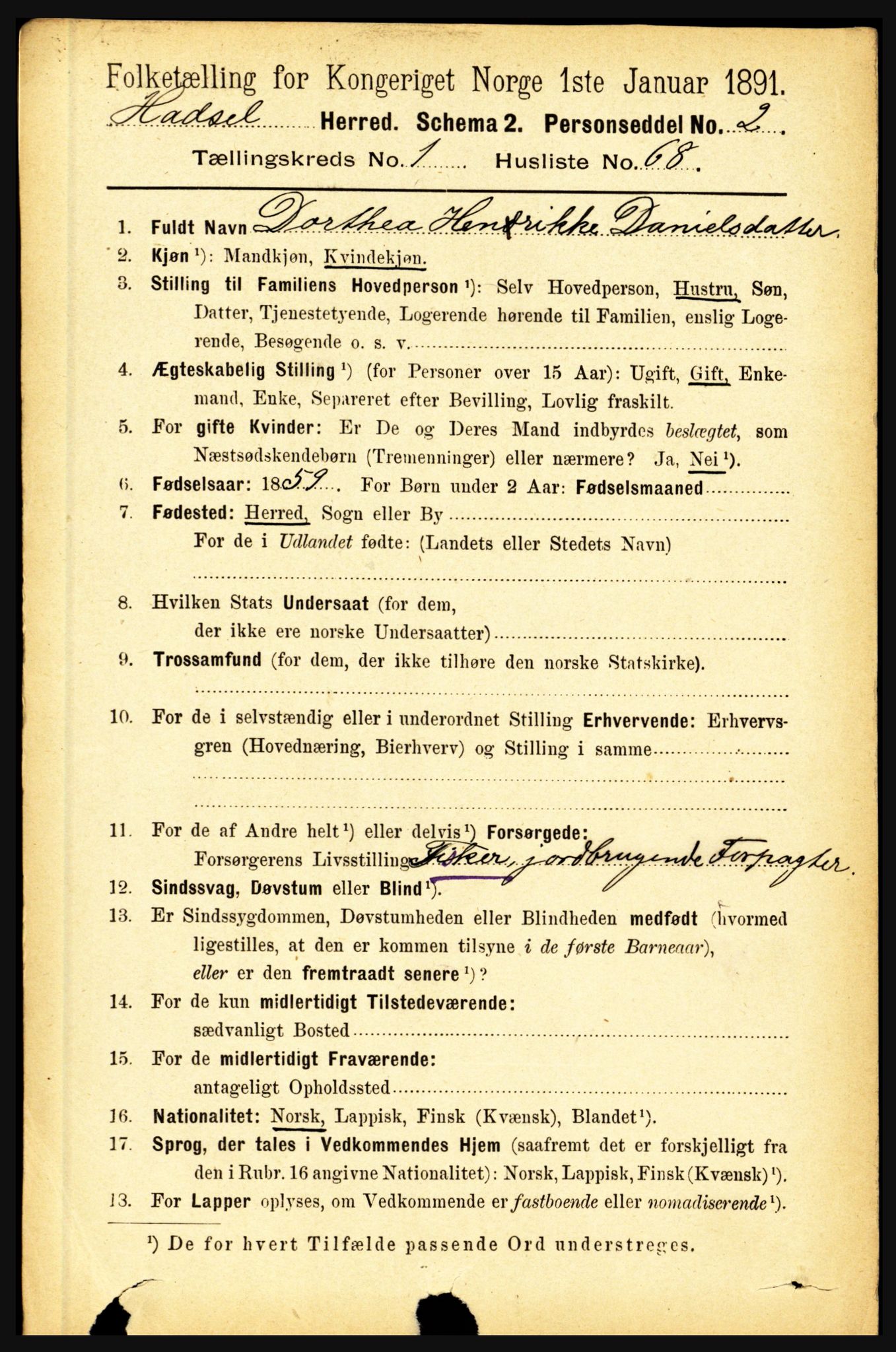 RA, 1891 census for 1866 Hadsel, 1891, p. 591