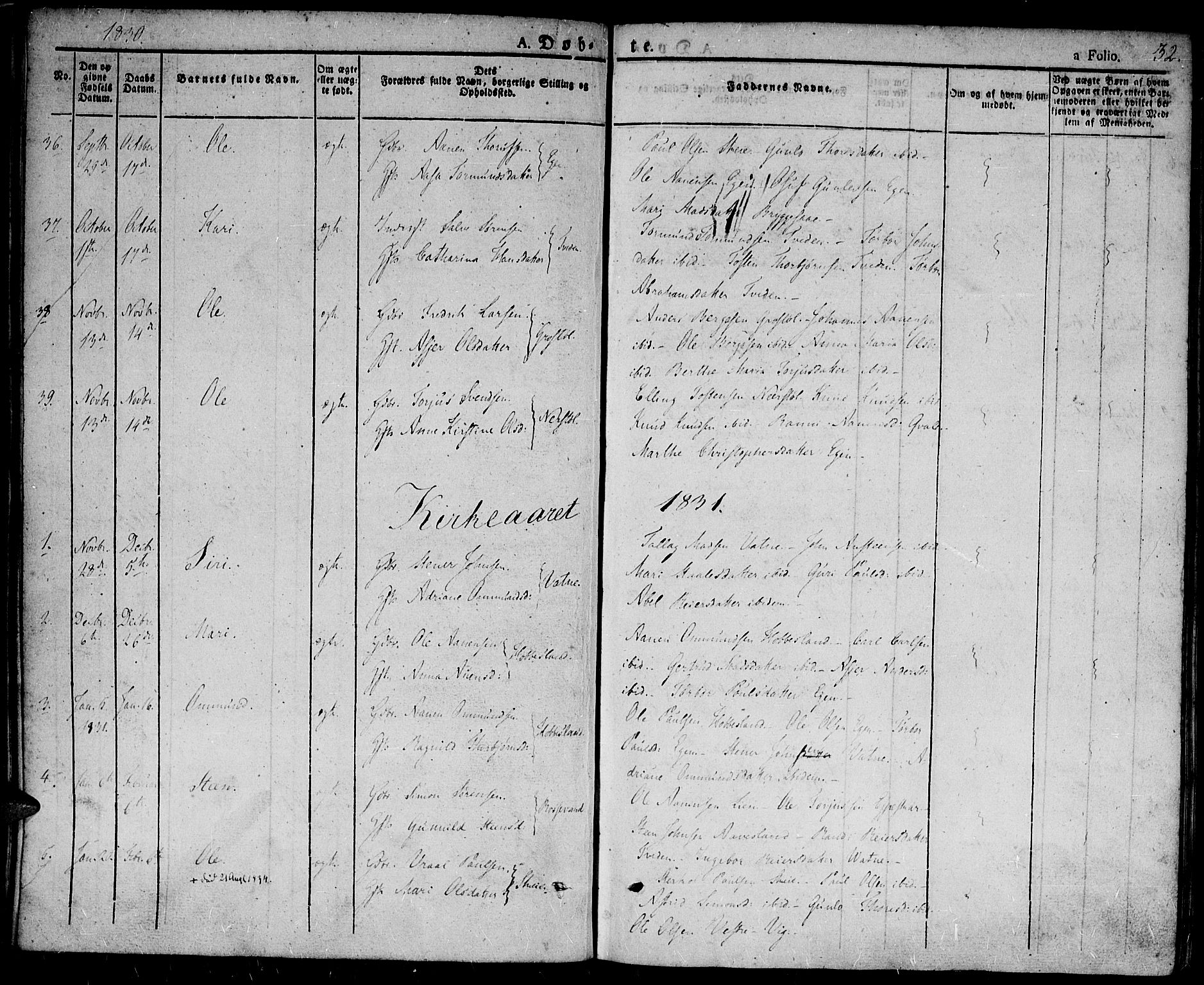 Hægebostad sokneprestkontor, AV/SAK-1111-0024/F/Fa/Fab/L0001: Parish register (official) no. A 1, 1823-1867, p. 32