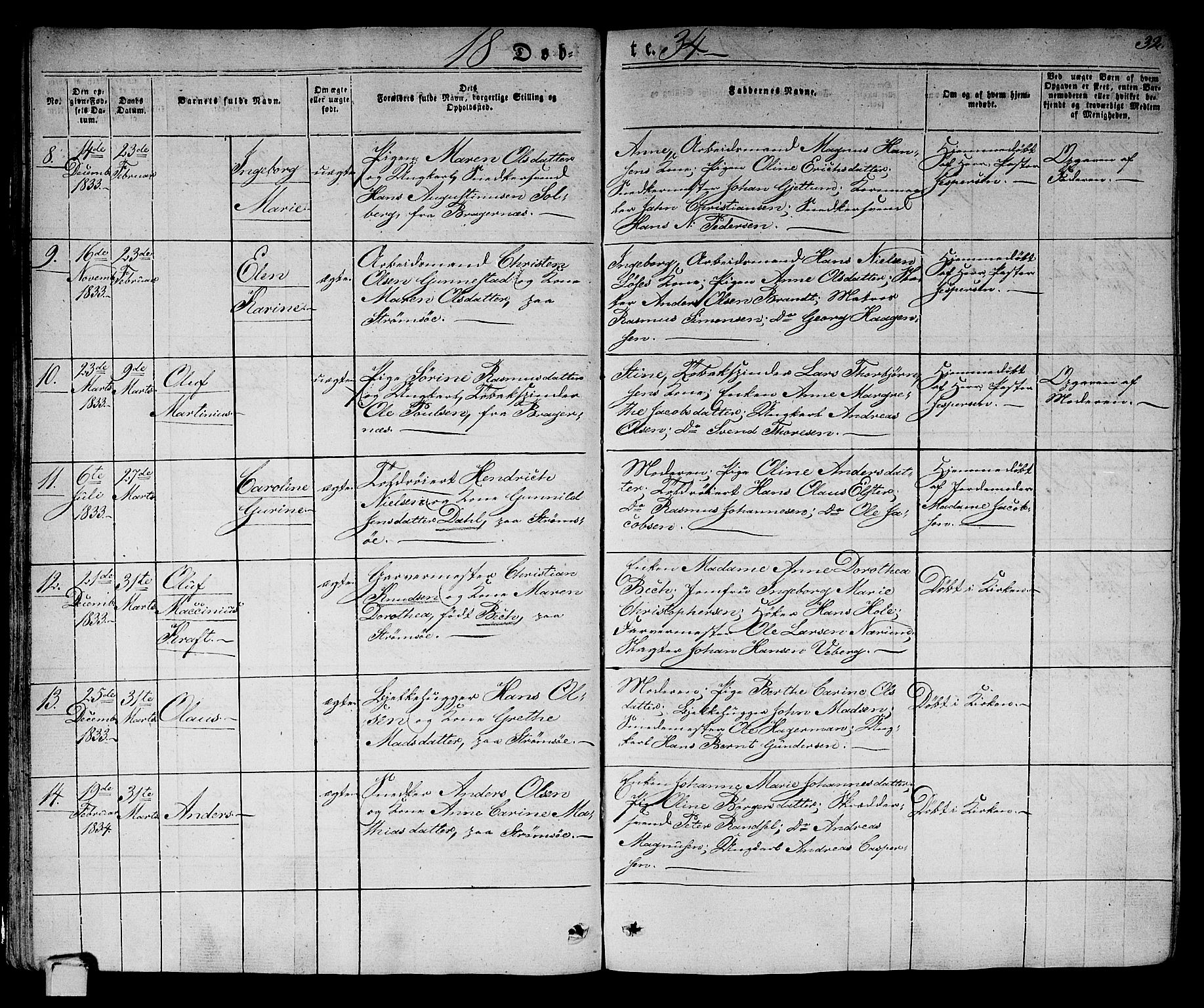 Strømsø kirkebøker, AV/SAKO-A-246/F/Fa/L0012: Parish register (official) no. I 12, 1830-1847, p. 32