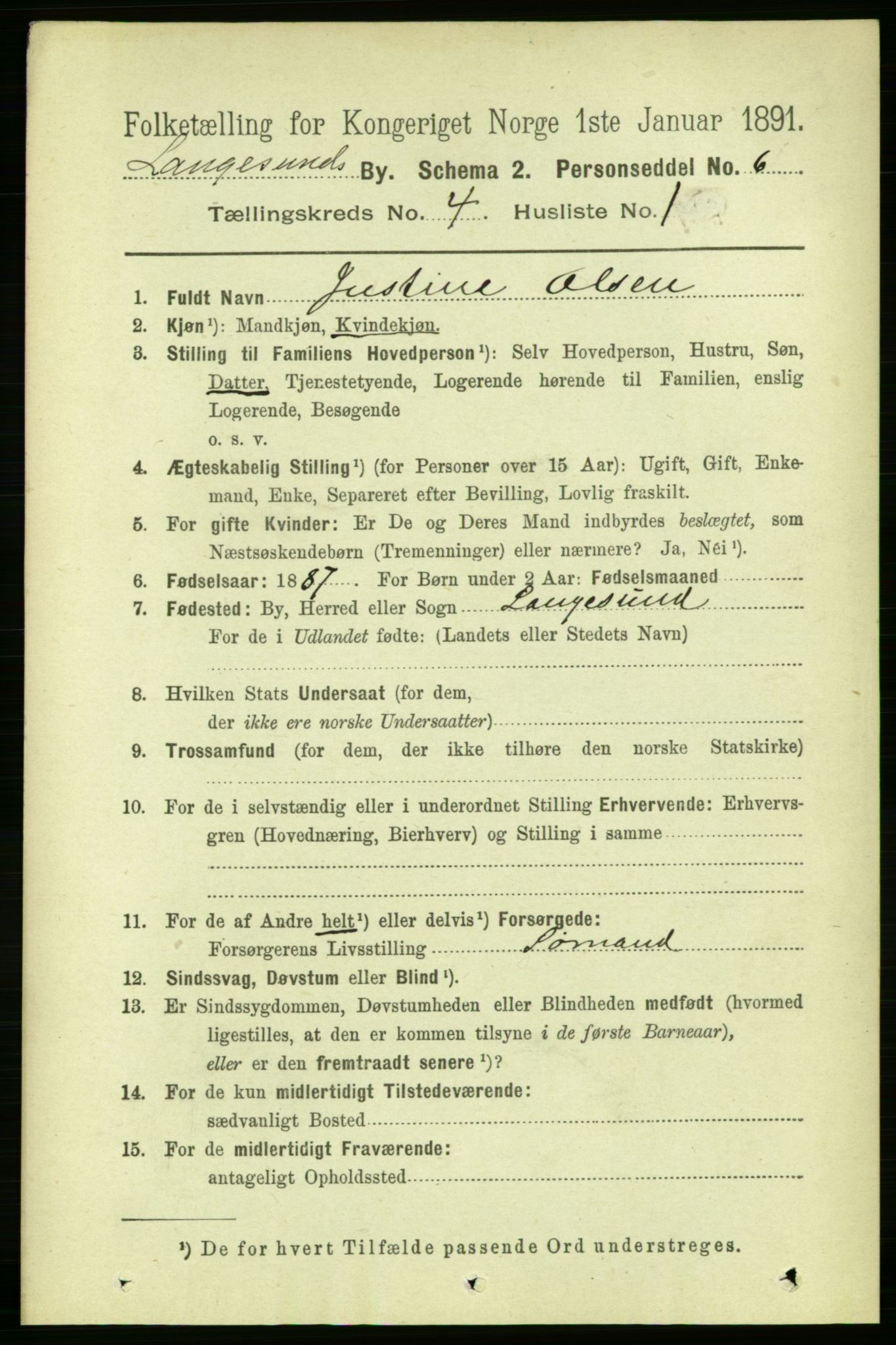 RA, 1891 census for 0802 Langesund, 1891, p. 1158