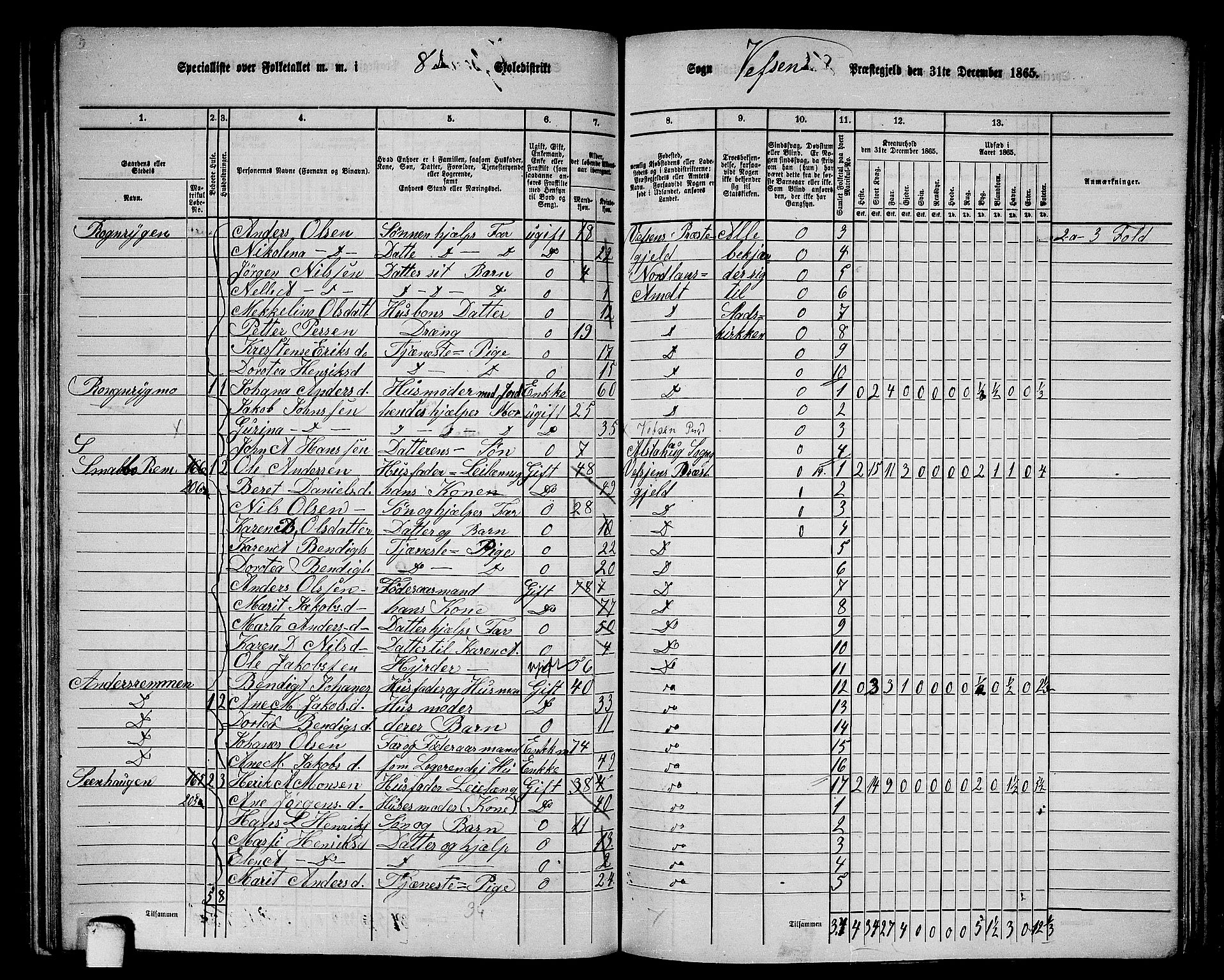 RA, 1865 census for Vefsn, 1865, p. 158