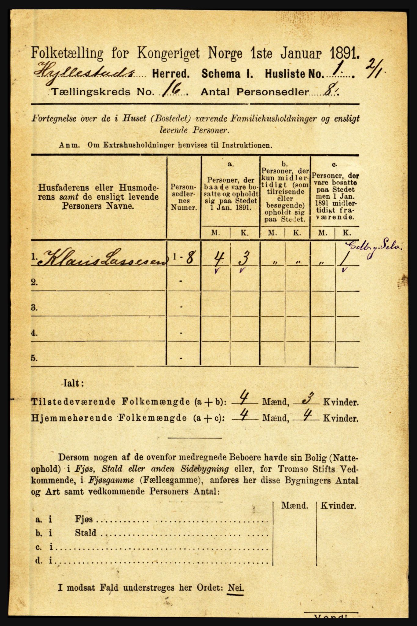 RA, 1891 census for 1413 Hyllestad, 1891, p. 2825