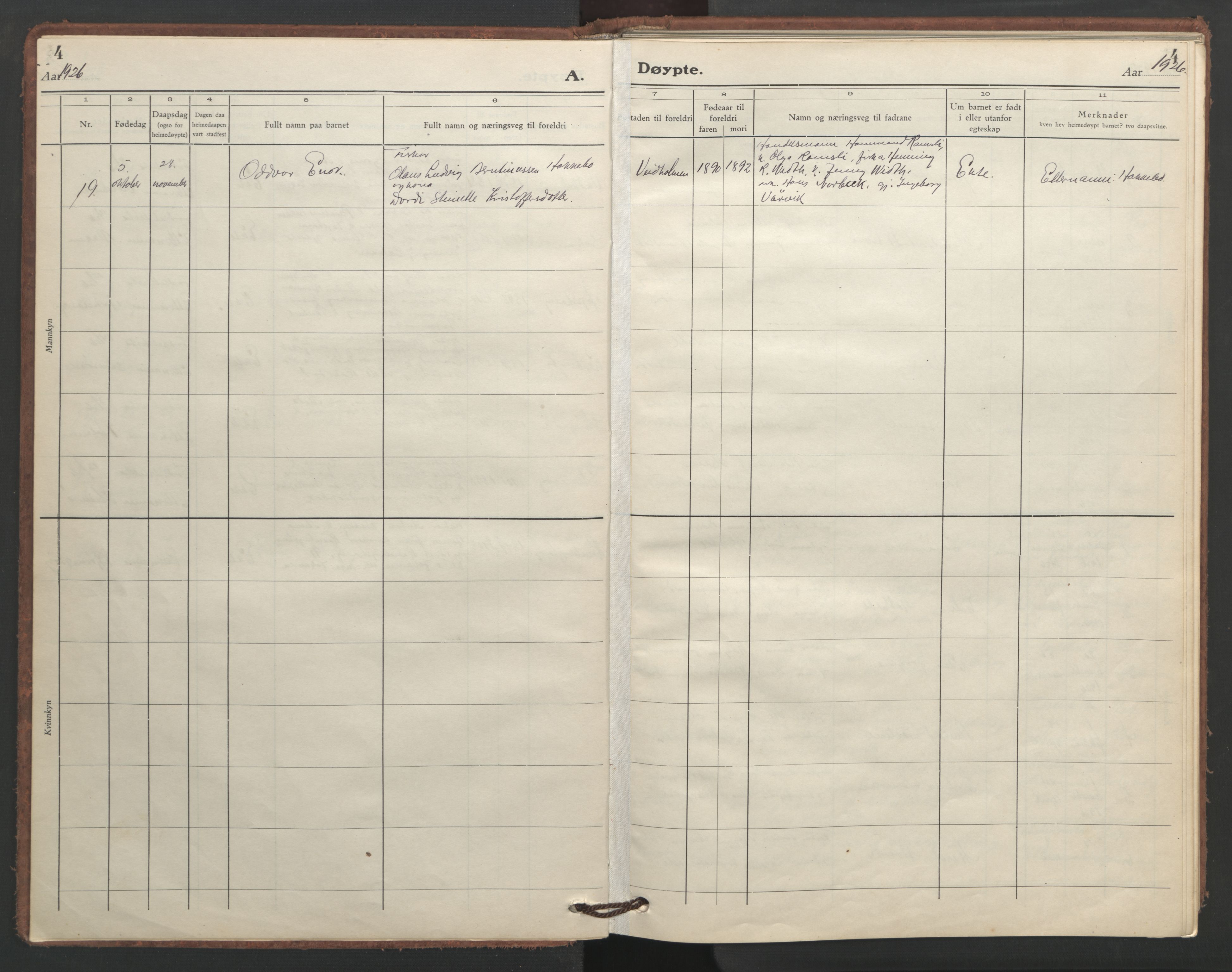 Ministerialprotokoller, klokkerbøker og fødselsregistre - Møre og Romsdal, AV/SAT-A-1454/583/L0957: Parish register (copy) no. 583C02, 1926-1947, p. 4
