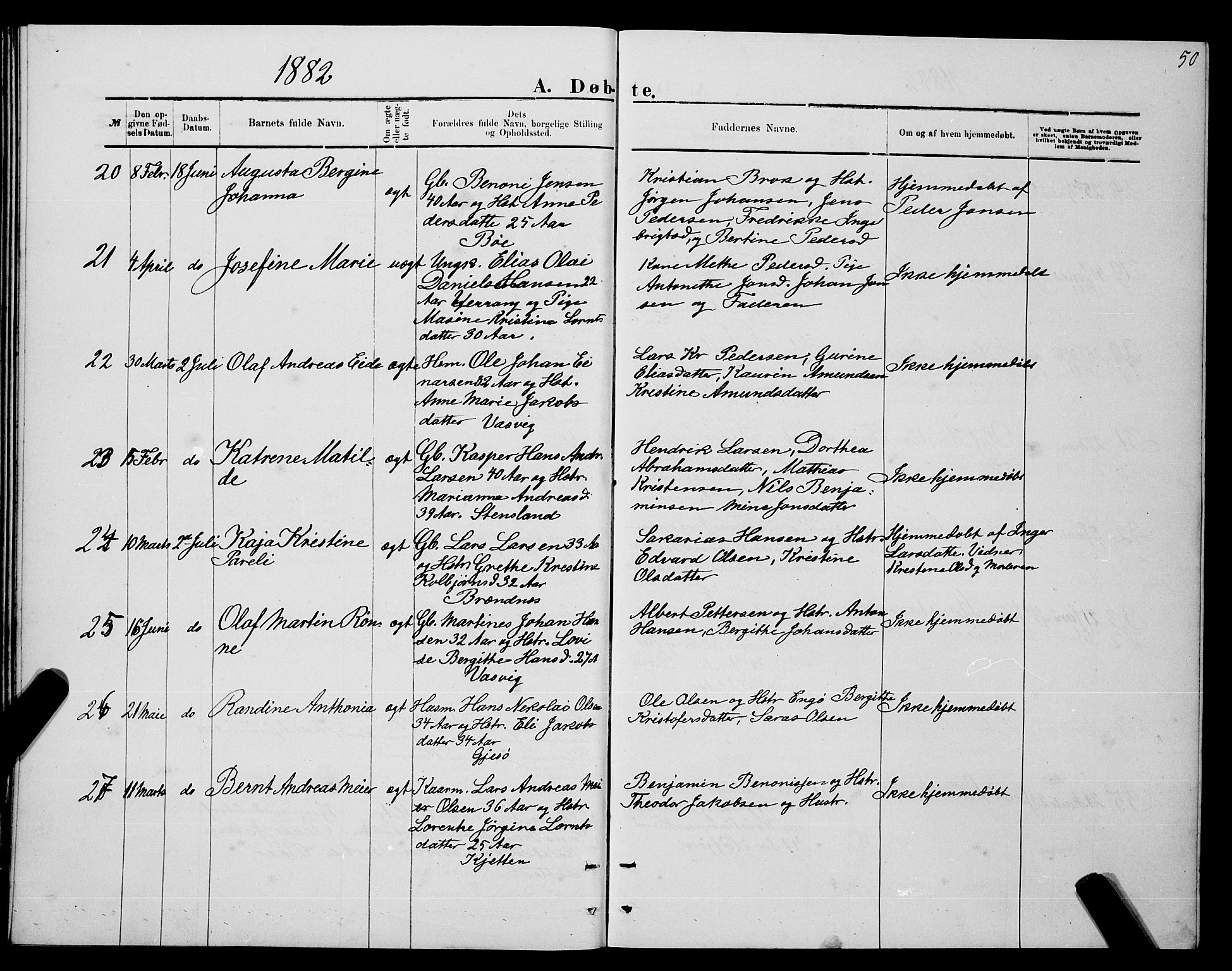 Ministerialprotokoller, klokkerbøker og fødselsregistre - Nordland, SAT/A-1459/841/L0620: Parish register (copy) no. 841C04, 1877-1896, p. 50