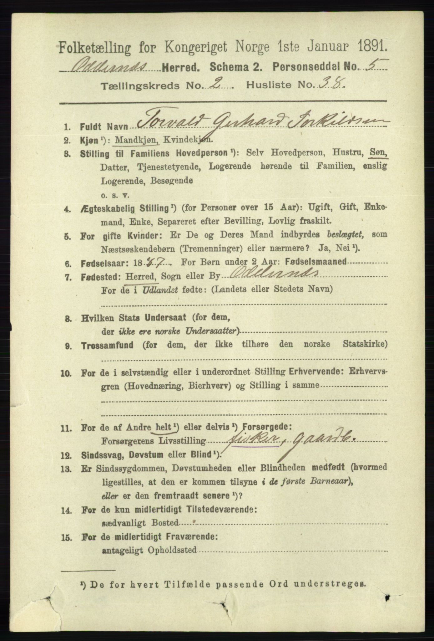 RA, 1891 census for 1012 Oddernes, 1891, p. 747