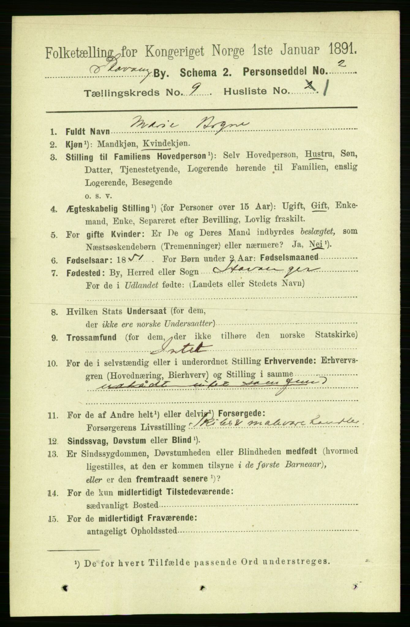 RA, 1891 census for 1103 Stavanger, 1891, p. 12706