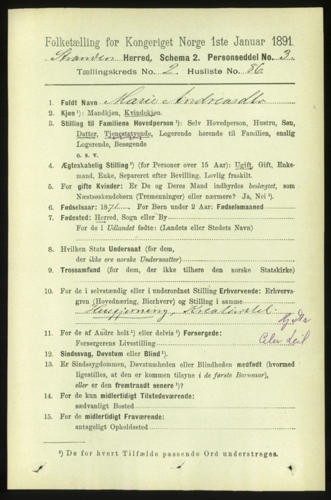 RA, 1891 census for 1525 Stranda, 1891, p. 374