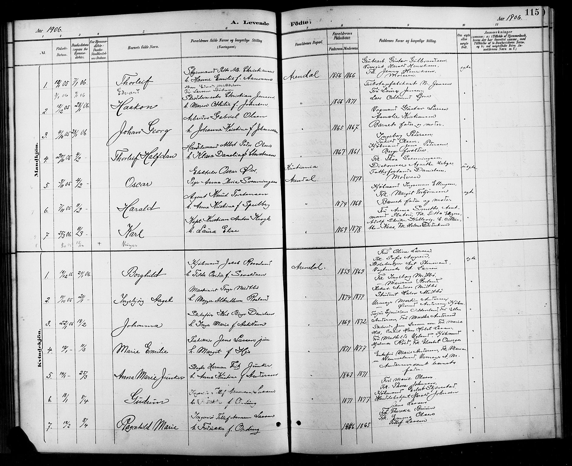 Arendal sokneprestkontor, Trefoldighet, SAK/1111-0040/F/Fb/L0006: Parish register (copy) no. B 6, 1889-1916, p. 115