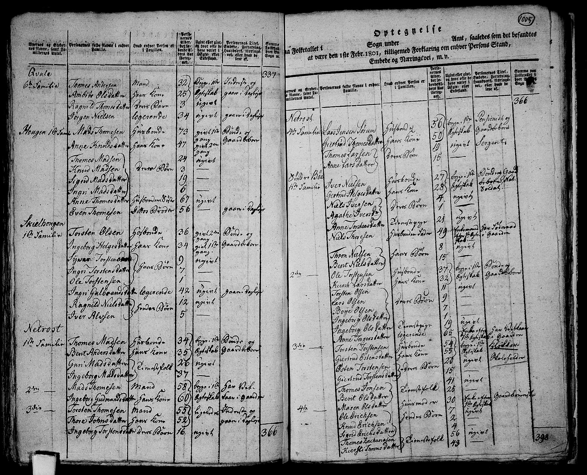 RA, 1801 census for 0545P Vang, 1801, p. 1004b-1005a