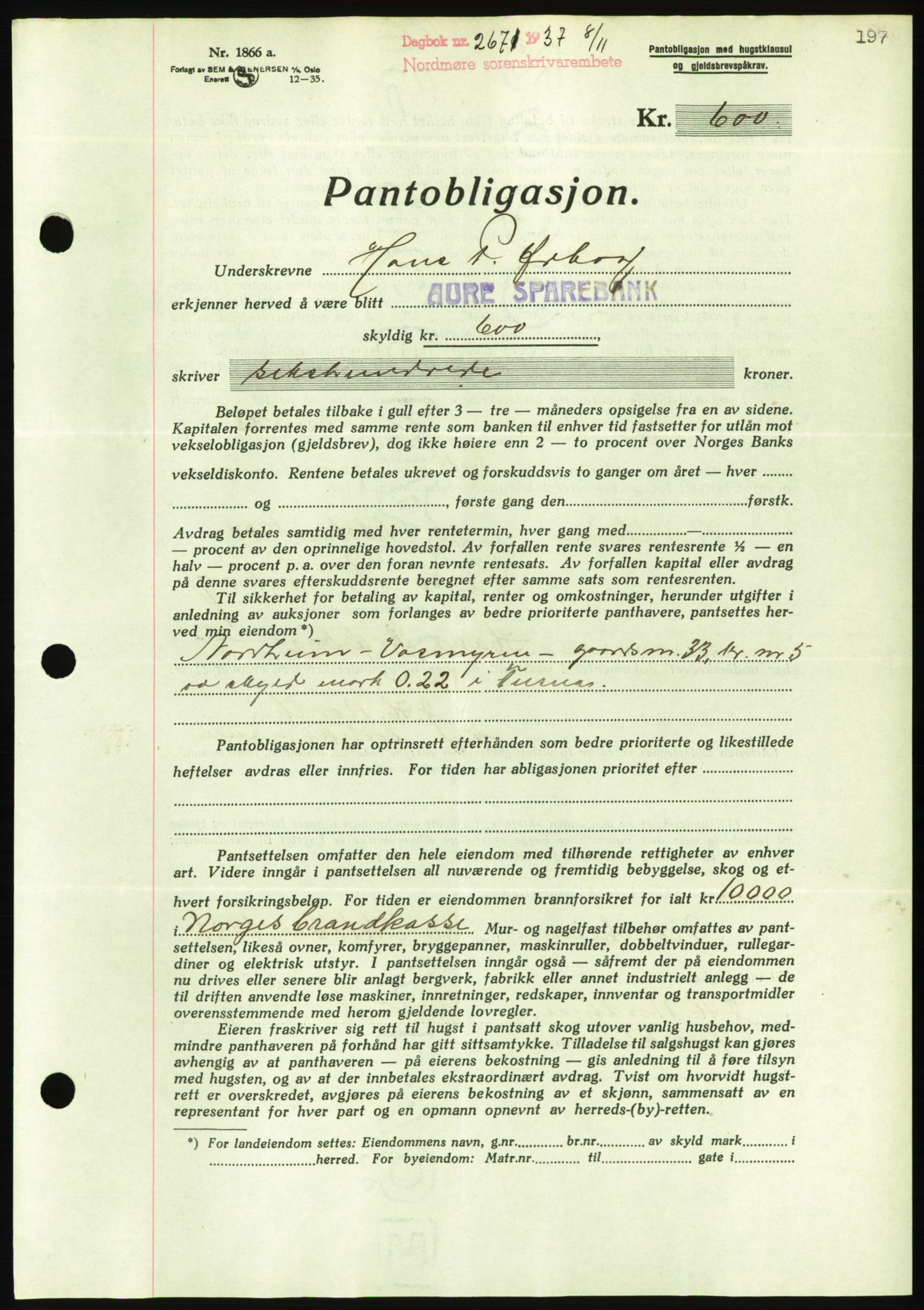 Nordmøre sorenskriveri, AV/SAT-A-4132/1/2/2Ca/L0092: Mortgage book no. B82, 1937-1938, Diary no: : 2671/1937