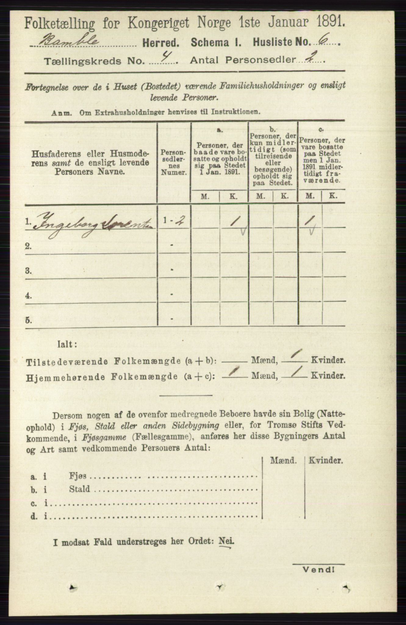 RA, 1891 census for 0814 Bamble, 1891, p. 1742