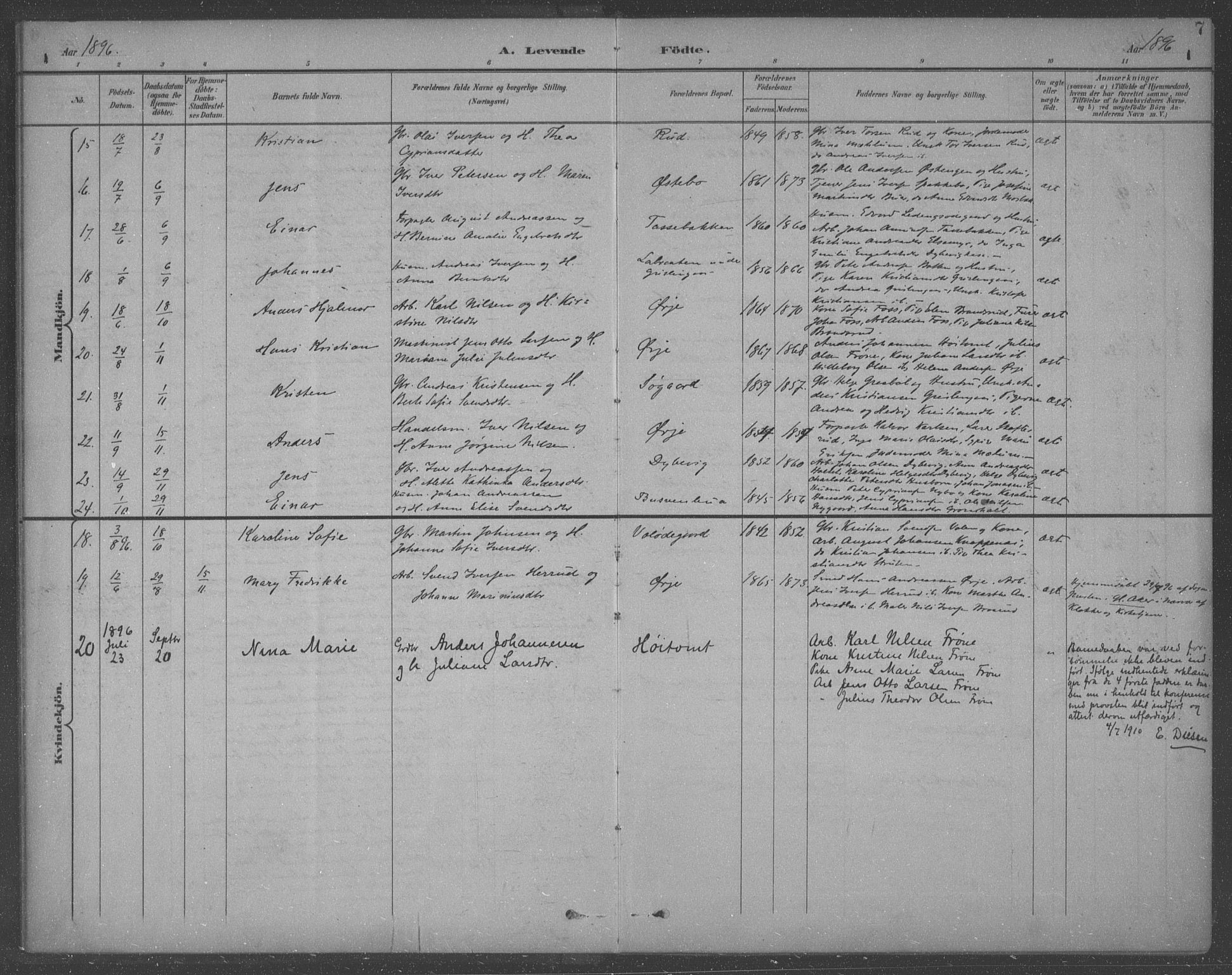 Aremark prestekontor Kirkebøker, SAO/A-10899/F/Fb/L0005: Parish register (official) no. II 5, 1895-1919, p. 7