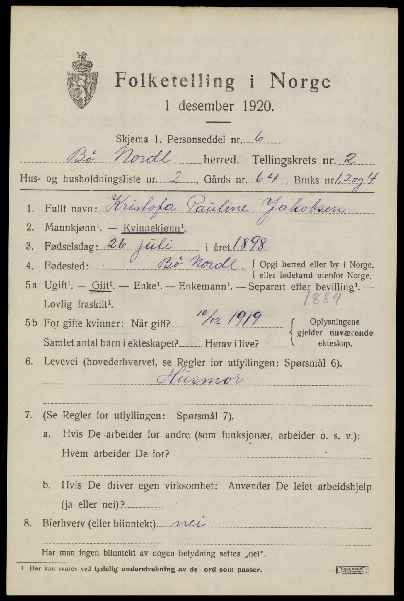 SAT, 1920 census for Bø, 1920, p. 2320