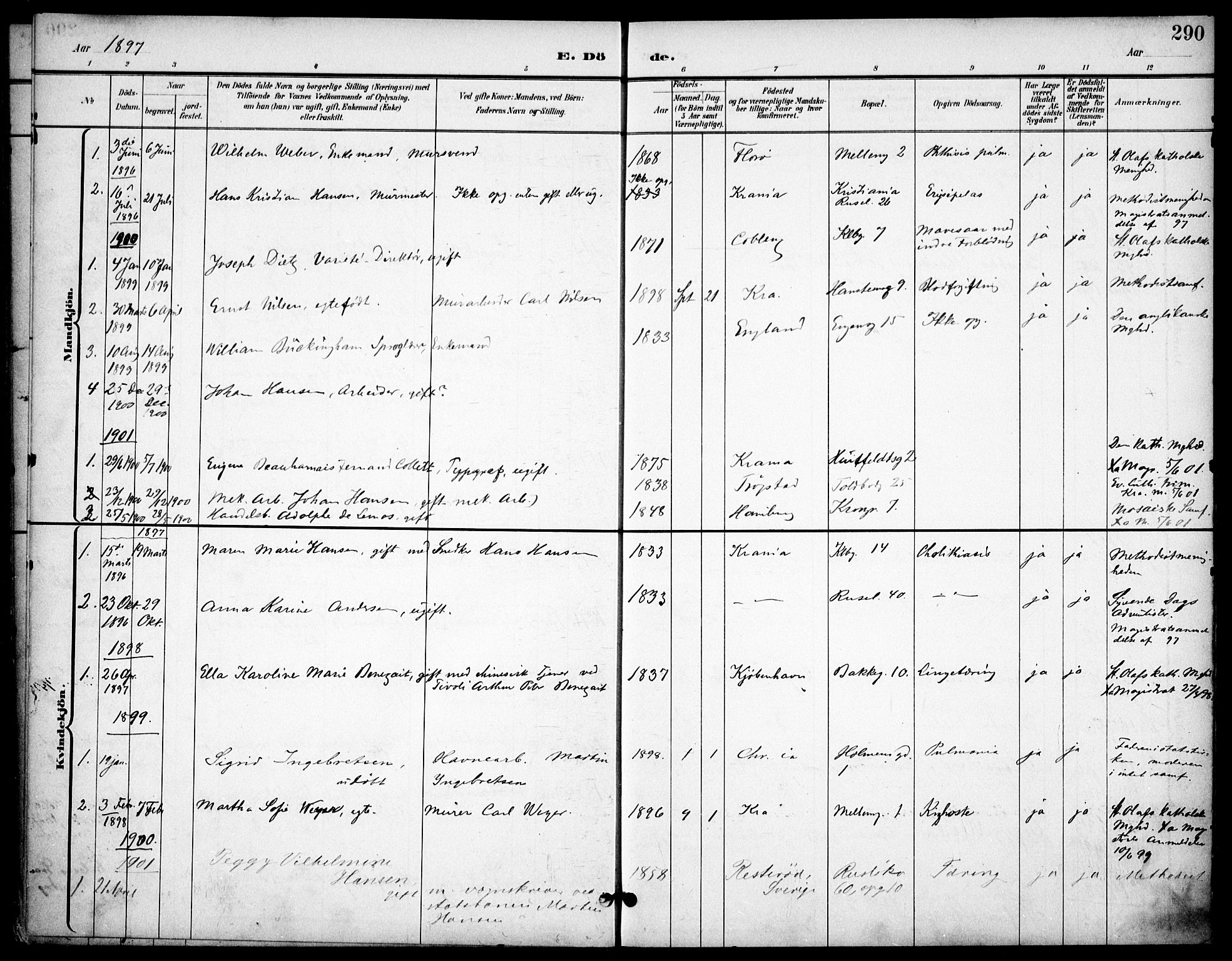 Johannes prestekontor Kirkebøker, AV/SAO-A-10852/F/Fa/L0008: Parish register (official) no. 8, 1897-1917, p. 290