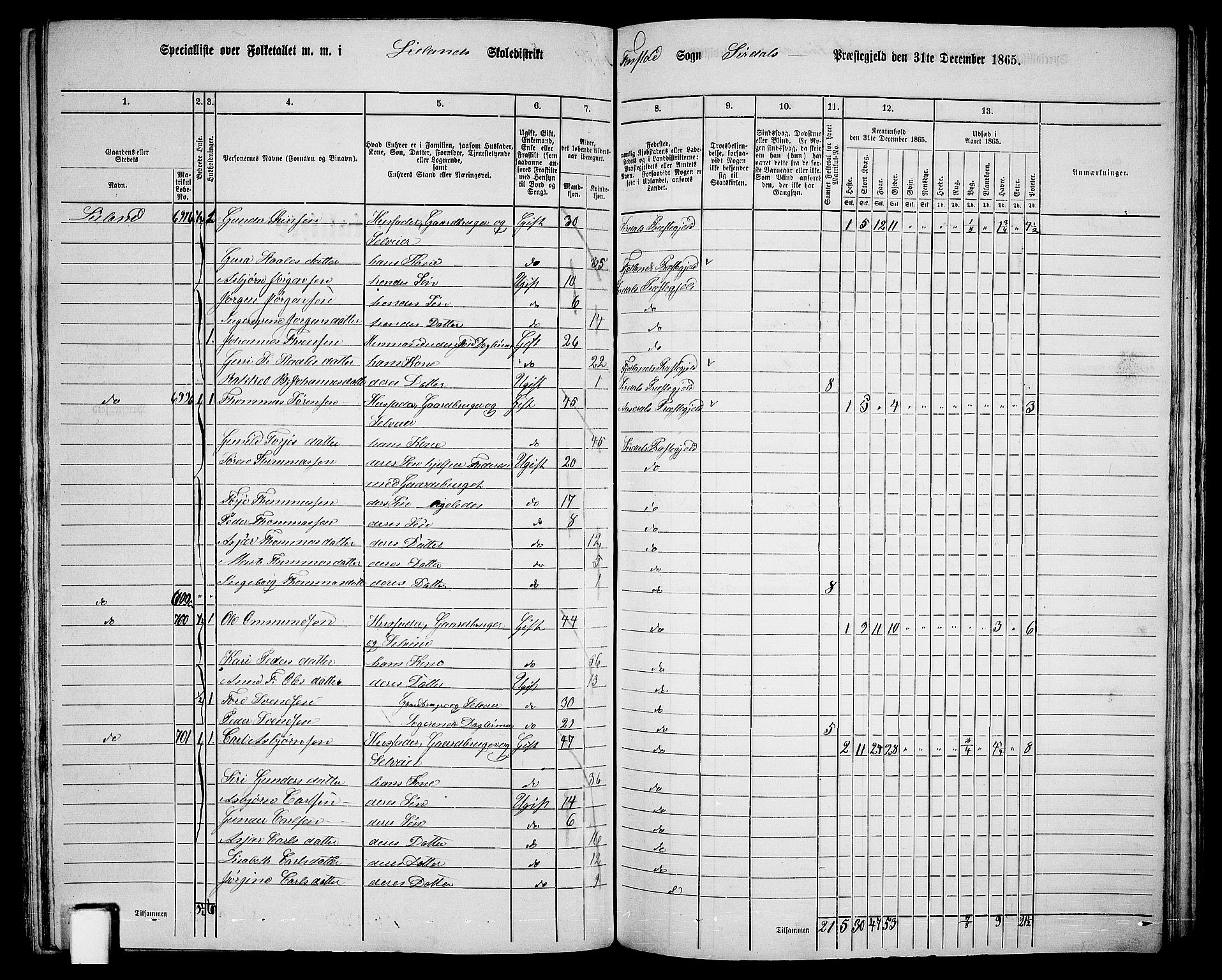 RA, 1865 census for Sirdal, 1865, p. 48