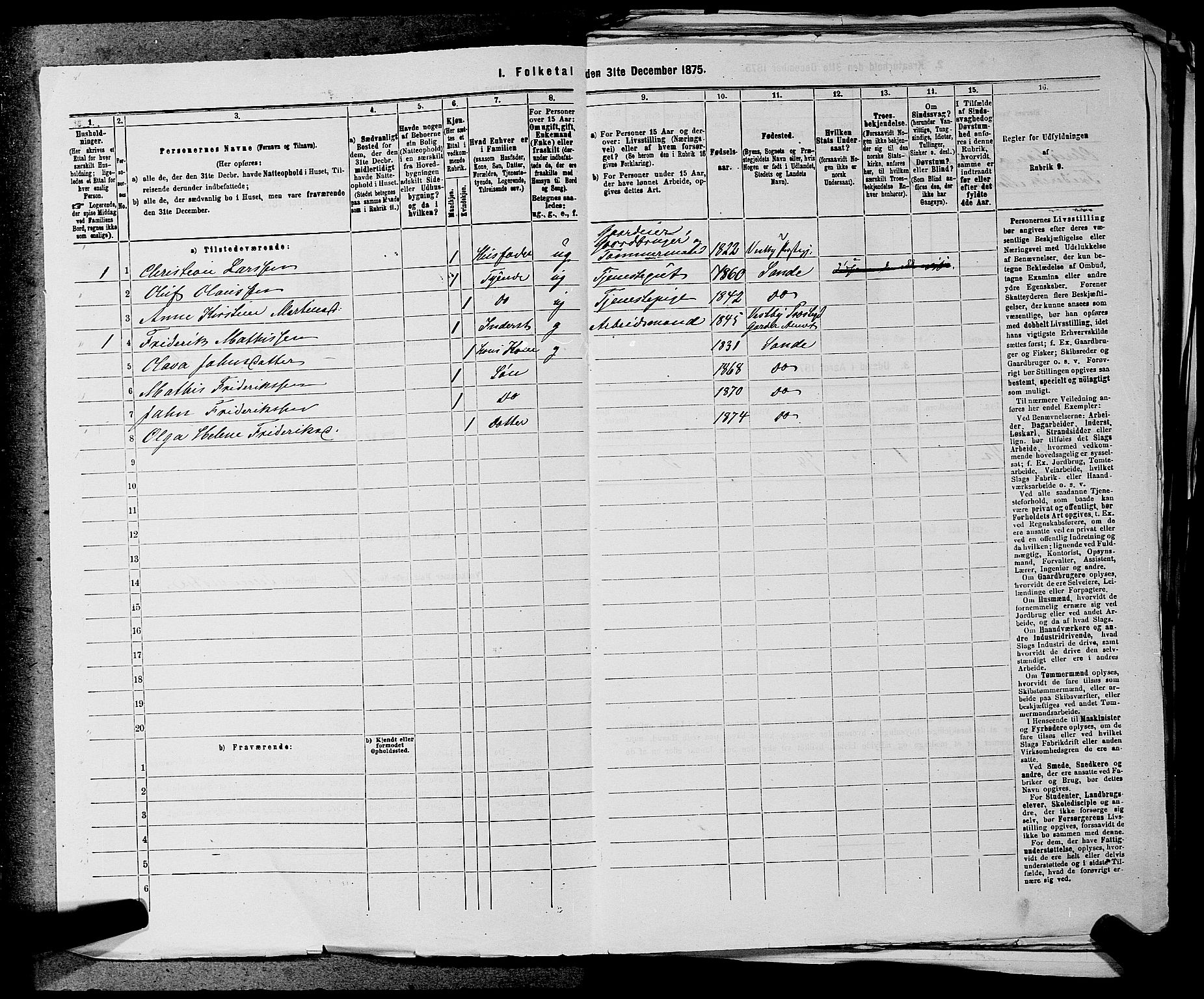 SAKO, 1875 census for 0713P Sande, 1875, p. 279