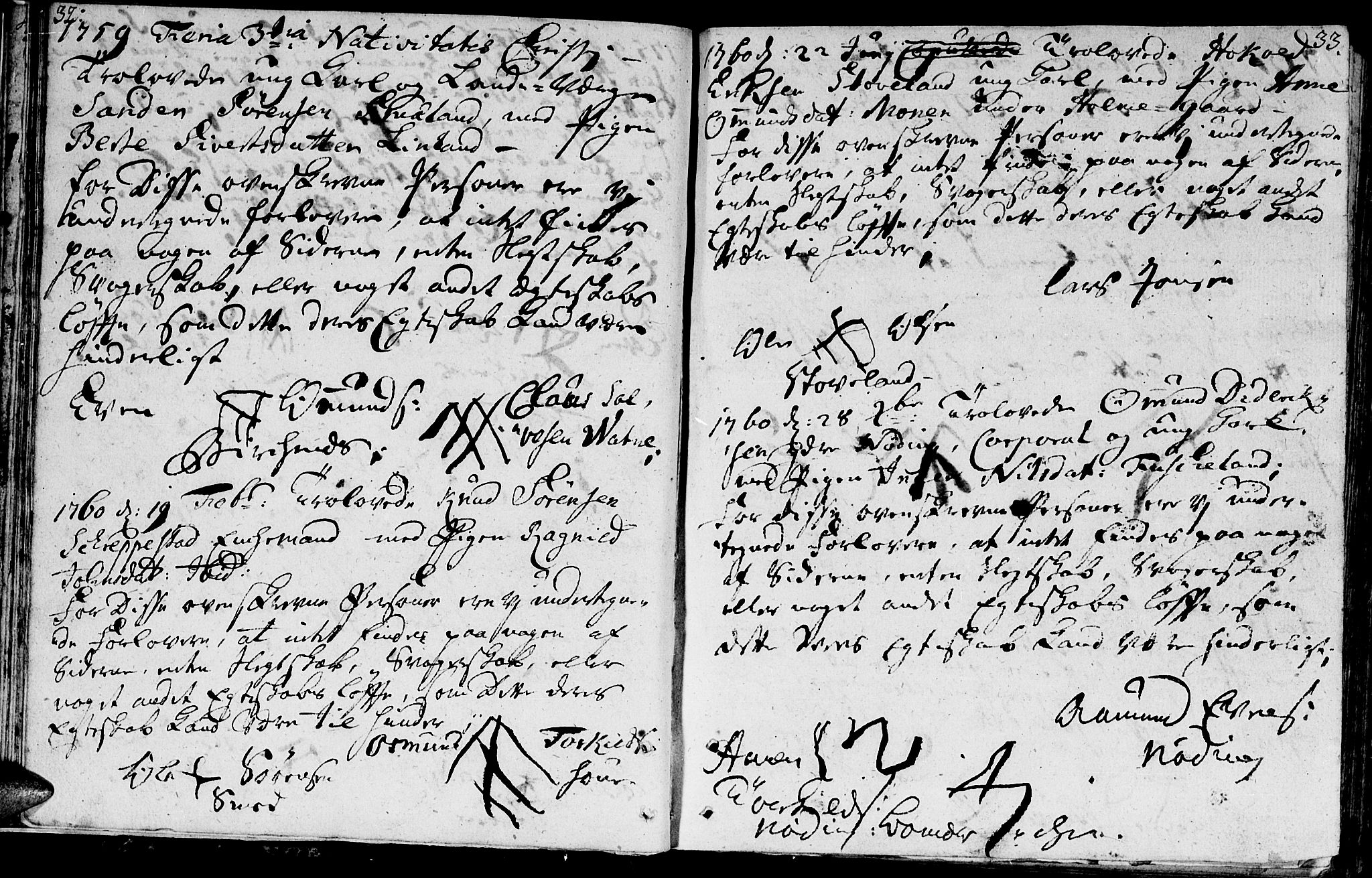 Holum sokneprestkontor, SAK/1111-0022/F/Fa/Faa/L0001: Parish register (official) no. A 1, 1750-1802, p. 32-33